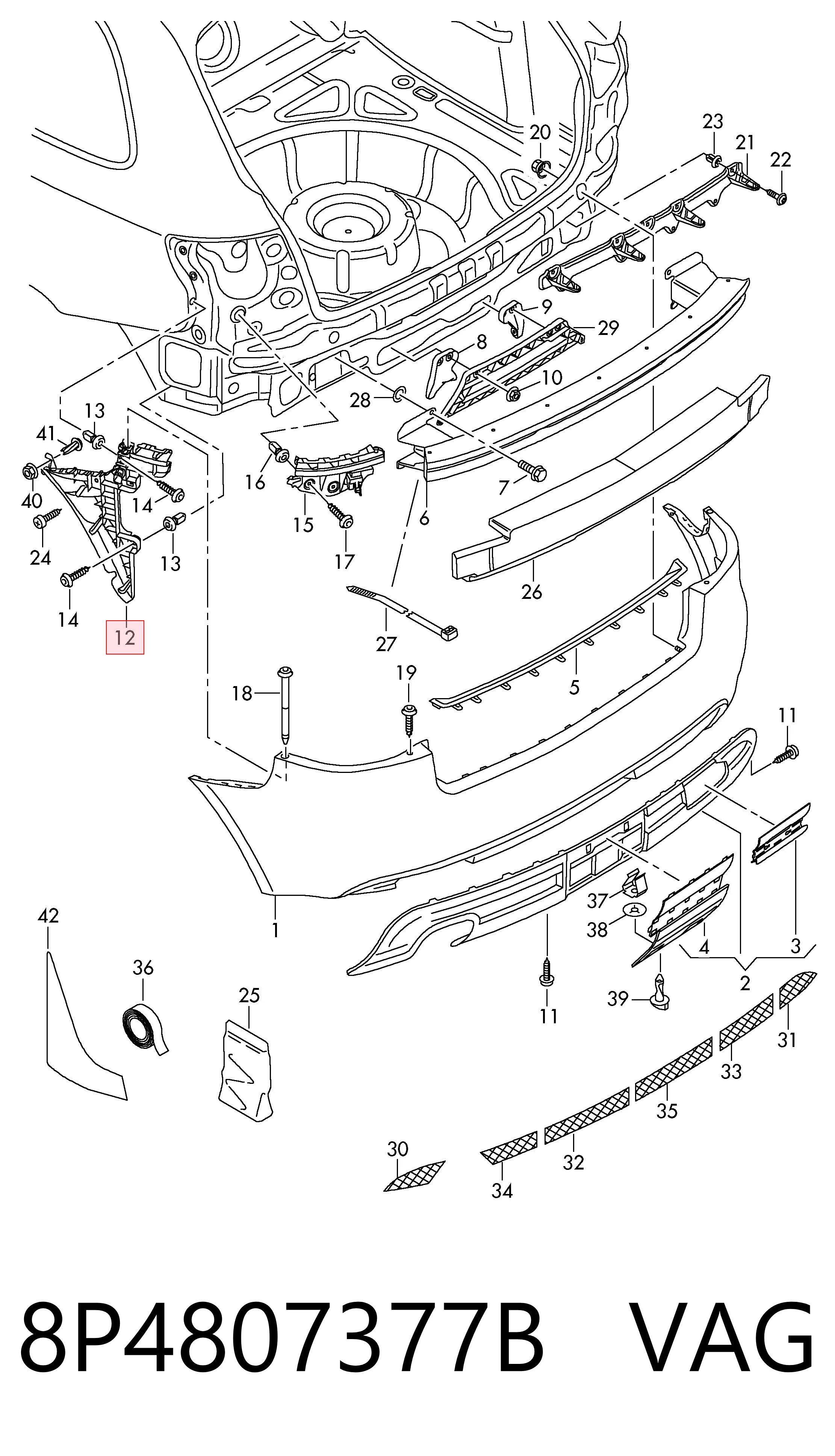8P4807377B VAG Soporte de paragolpes trasero izquierdo