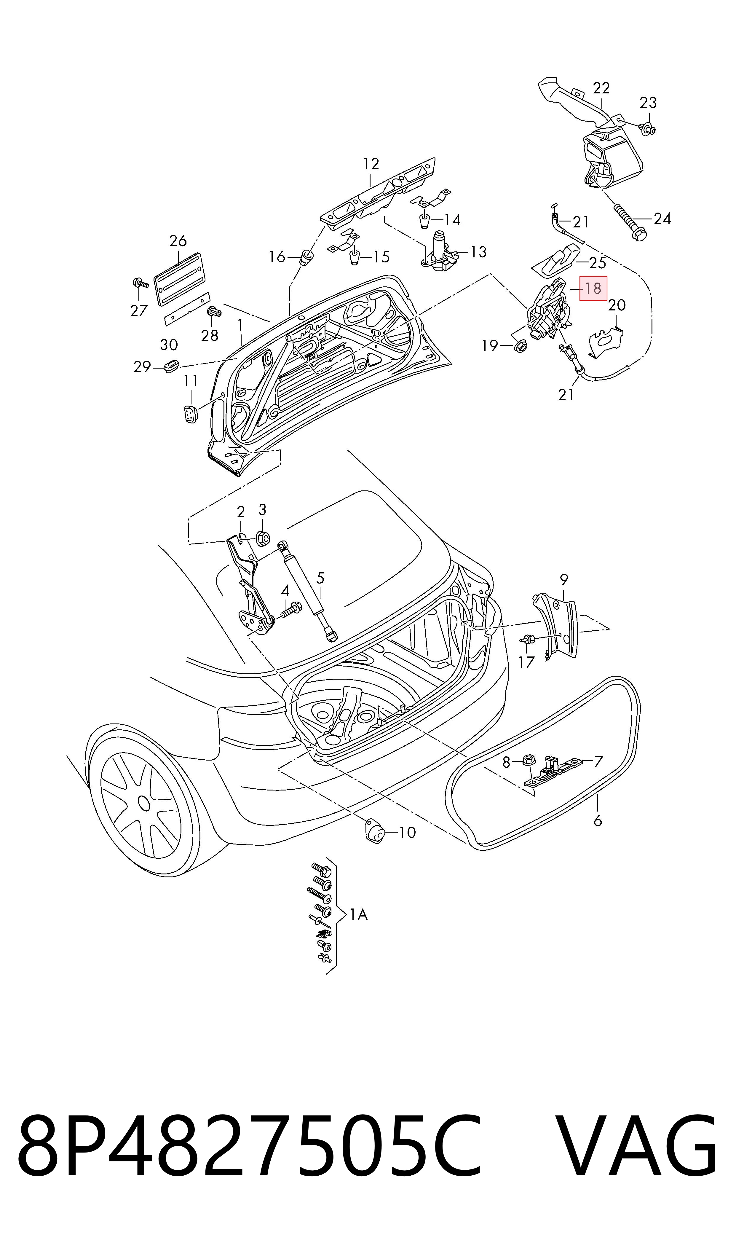 Cerradura de maletero Audi A3  (8PA)
