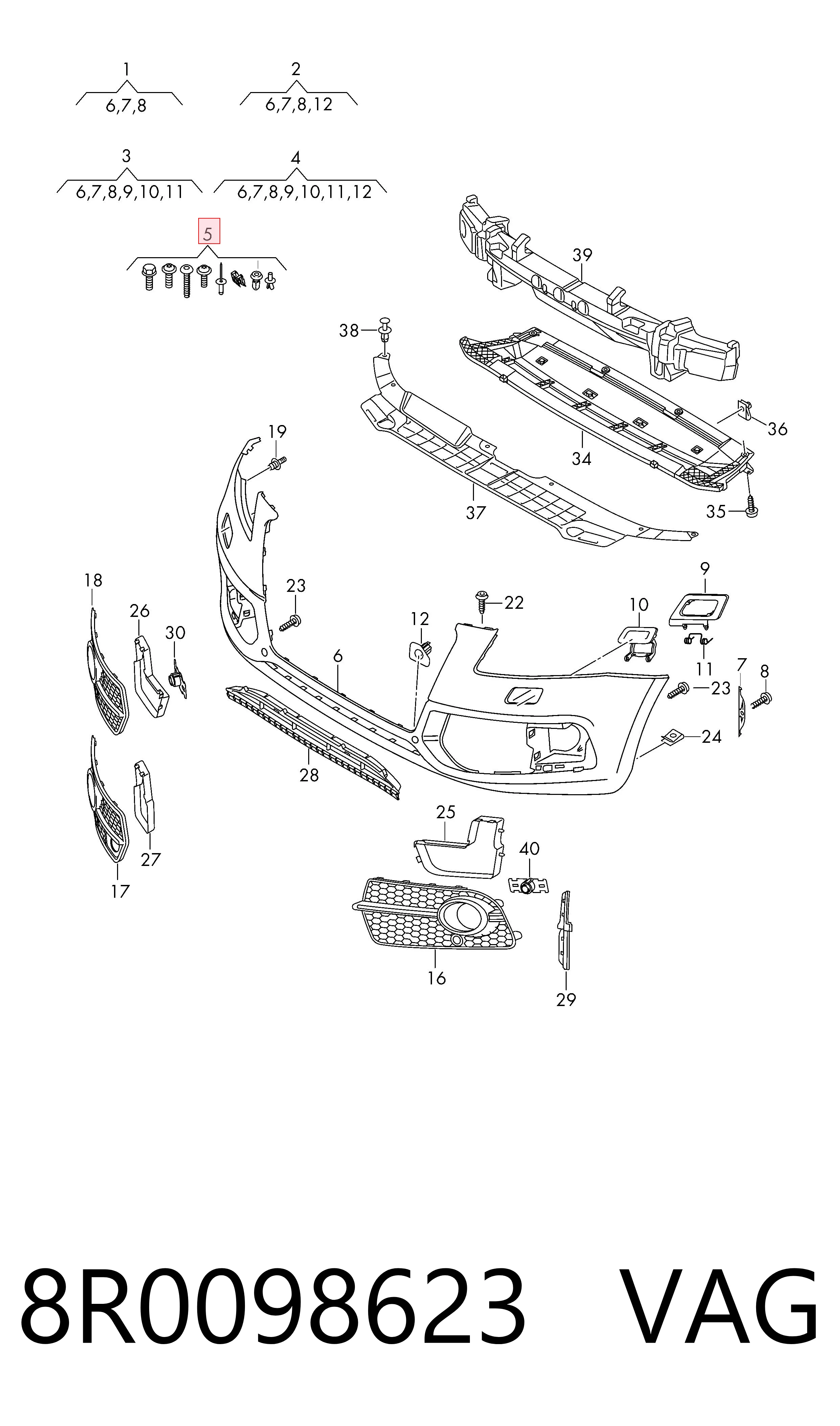 8R0098623 VAG Soporte de parachoques delantero