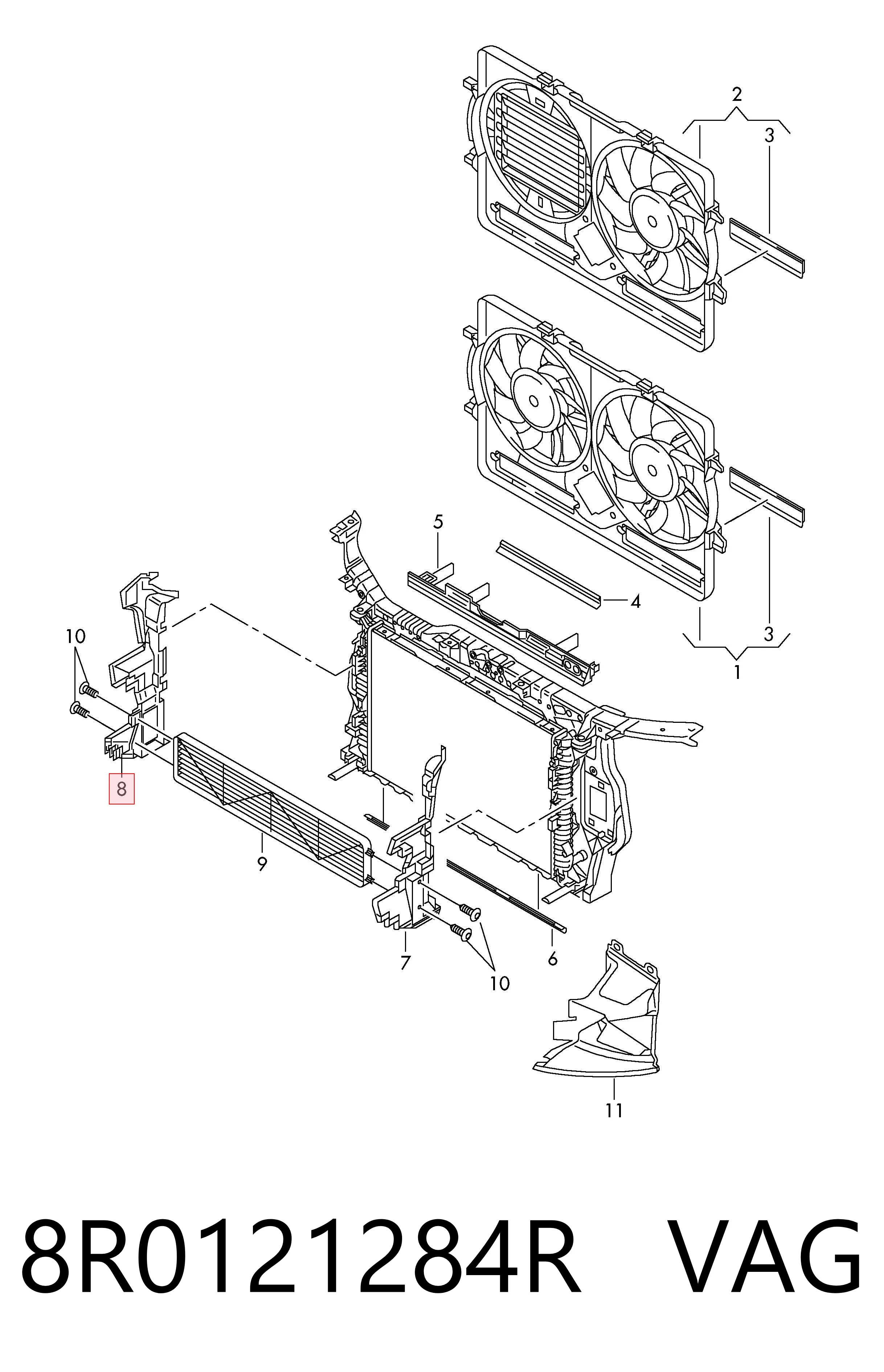 8R0121284R VAG Deflector de aire del radiador derecho