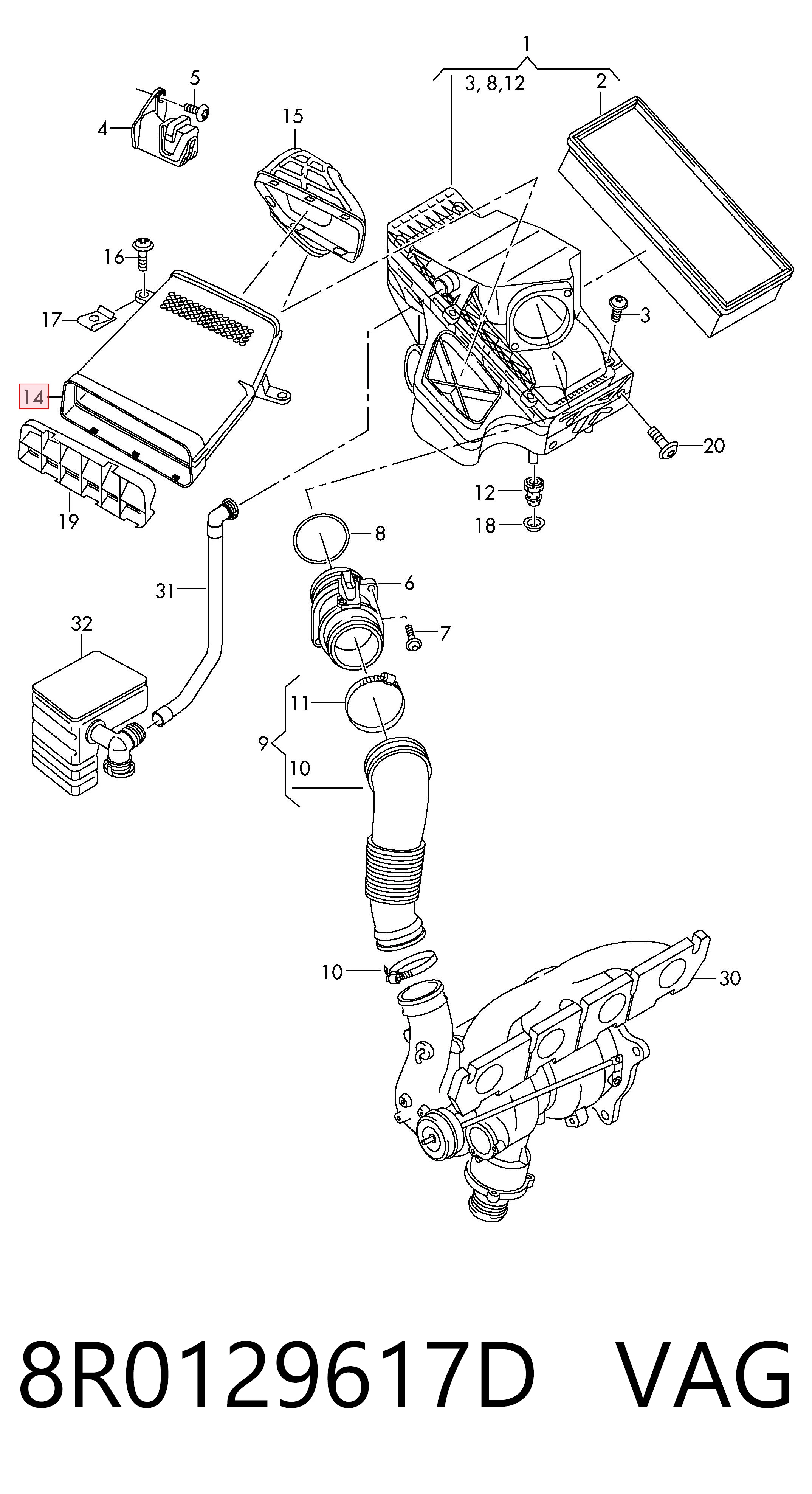 Comprar 8R0129617D VAG Entrada del filtro de aire
