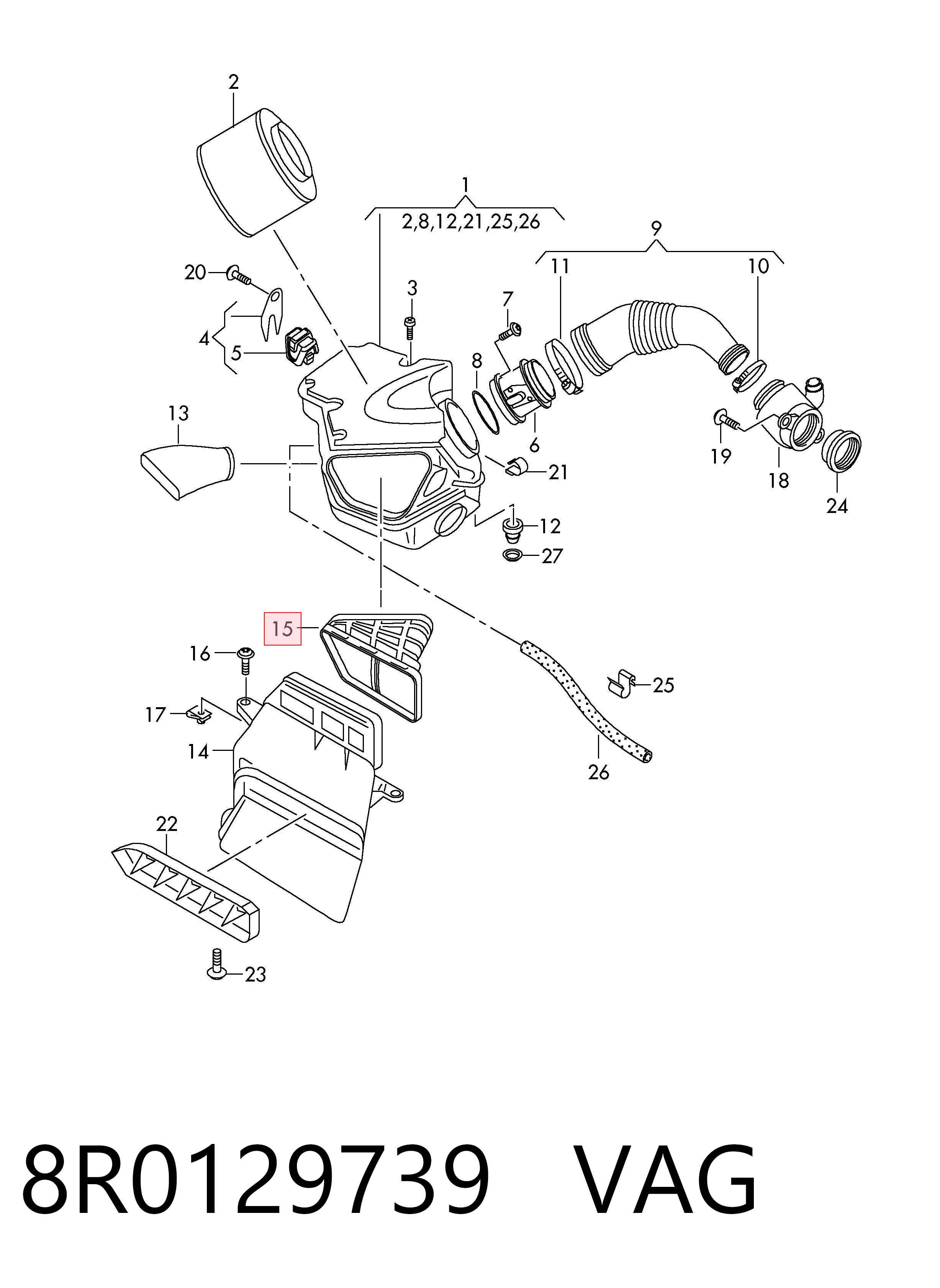 8R0129739 VAG Tubo flexible de aspiración, filtro de aire