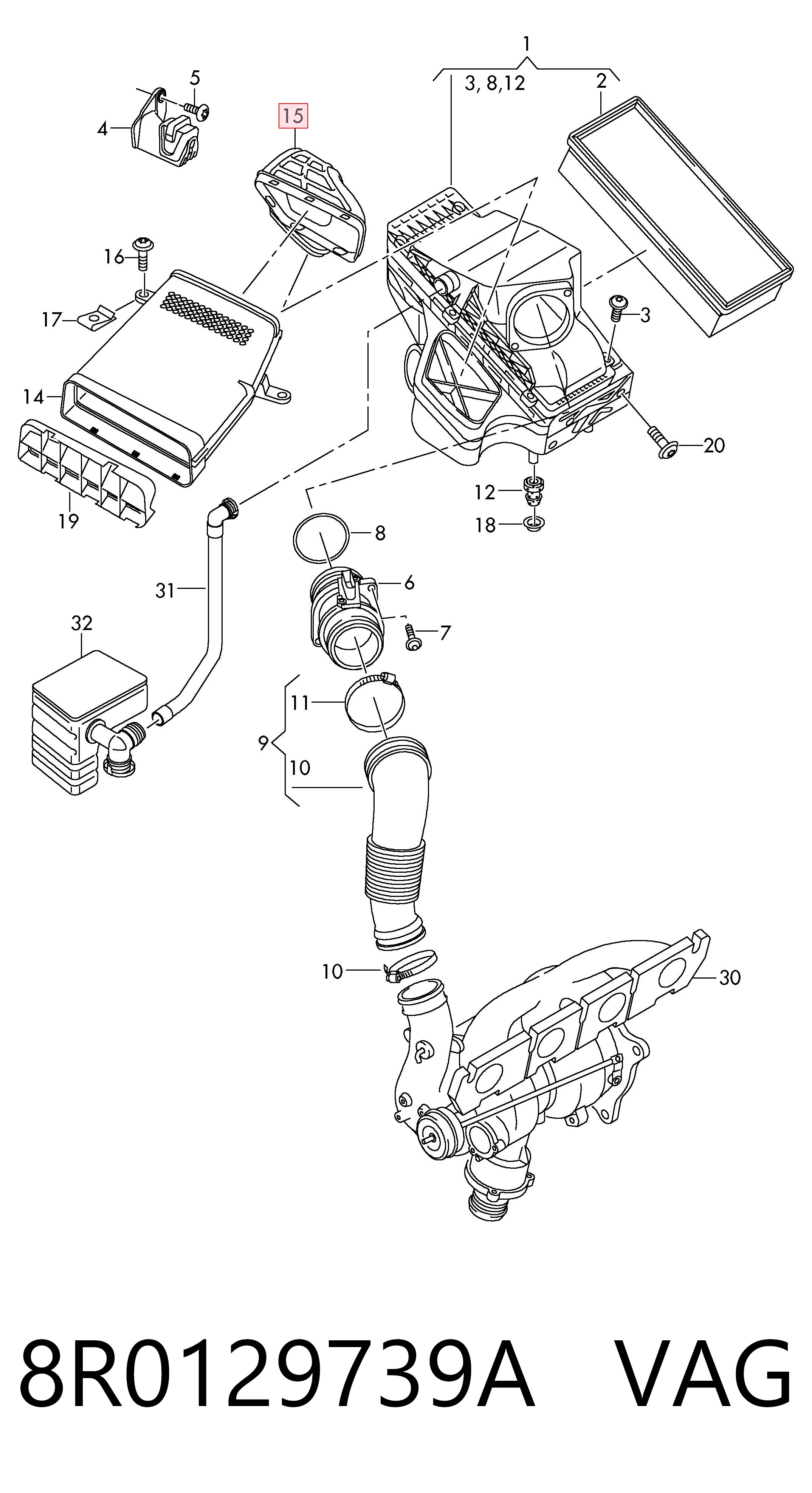 Tubo de admisión de aire, entrada del filtro de aire VAG 8R0129739A precio, desde 40,66 EUR