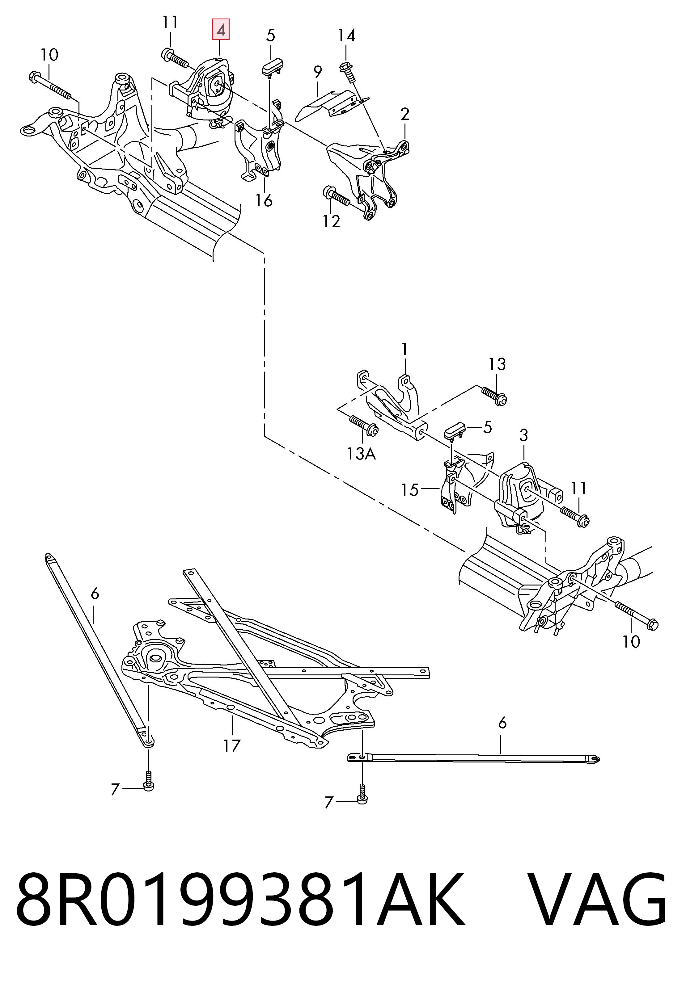 8R0199381AK VAG Soporte de motor derecho
