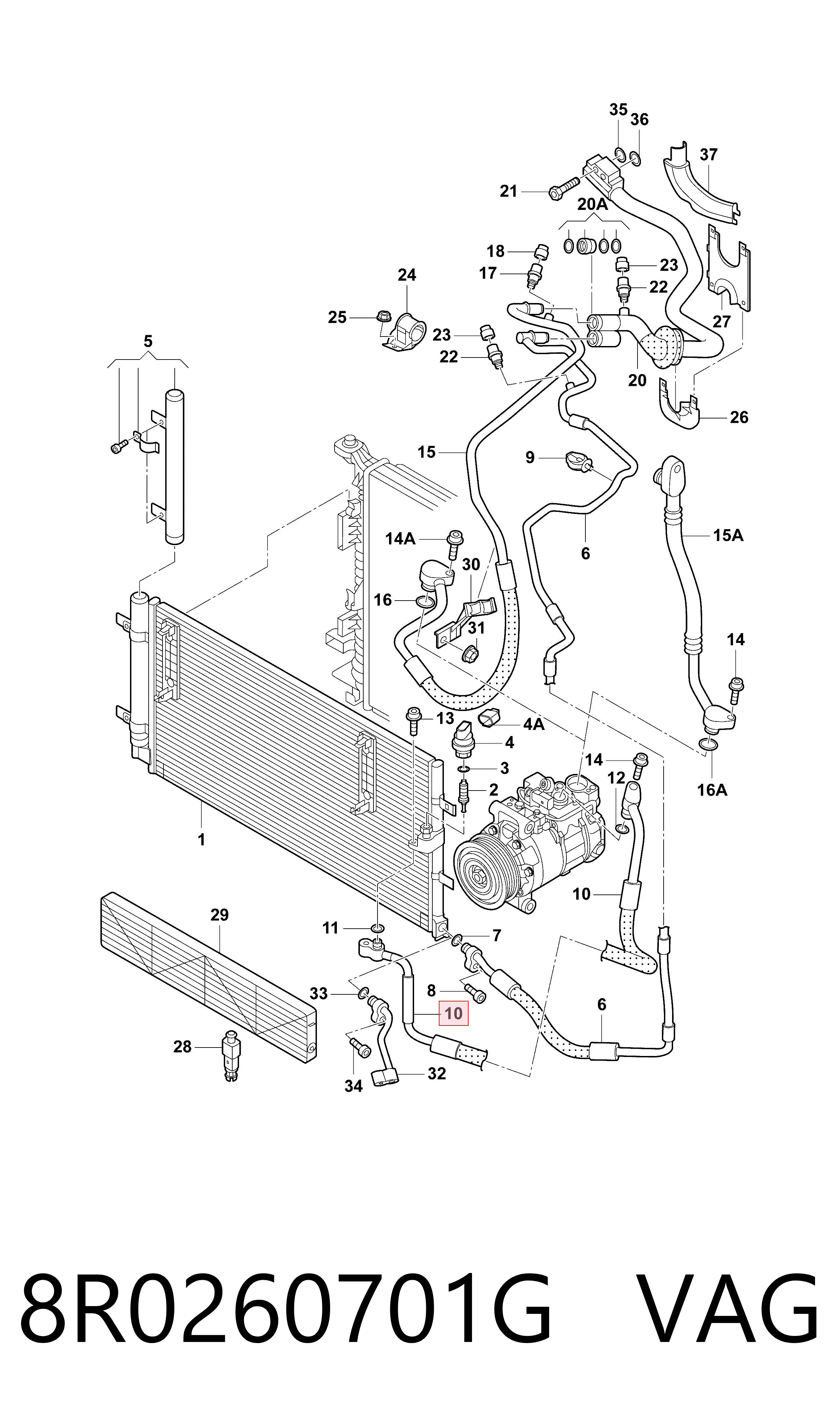 8R0260701G VAG Manguera de aire acondicionado de compresor al condensador
