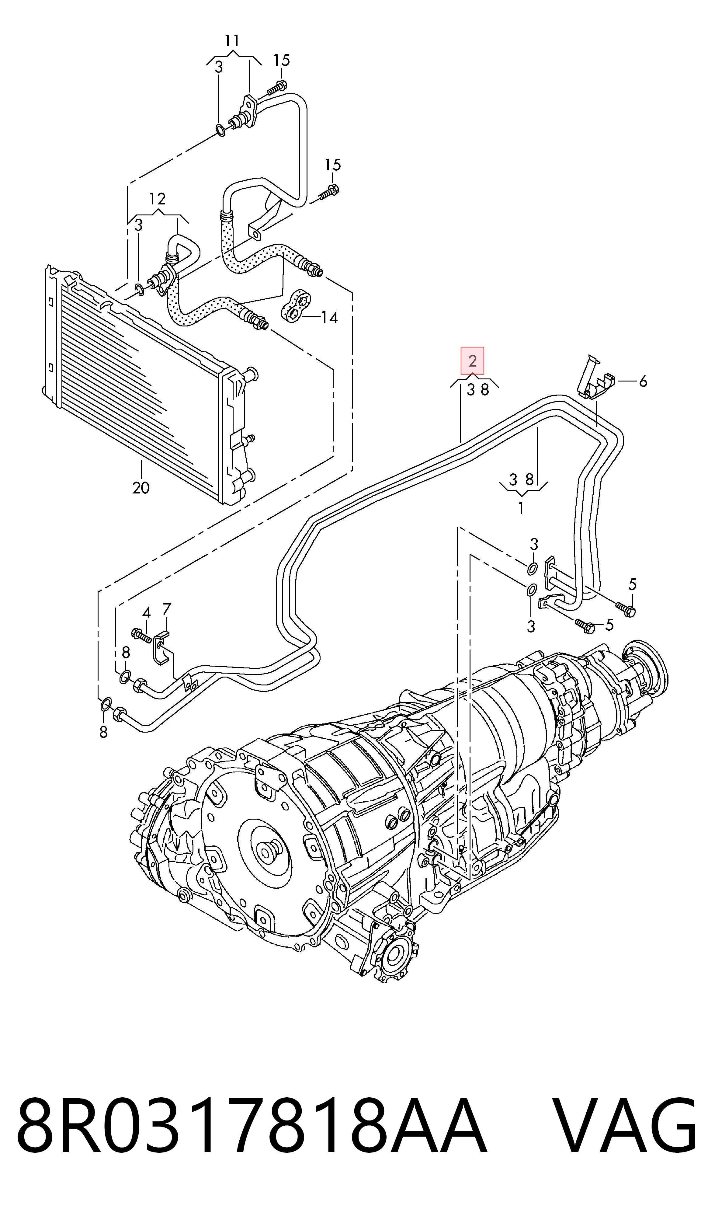 8R0317818AA VAG Tubo superior del enfriador de aceite de la transmisión automática
