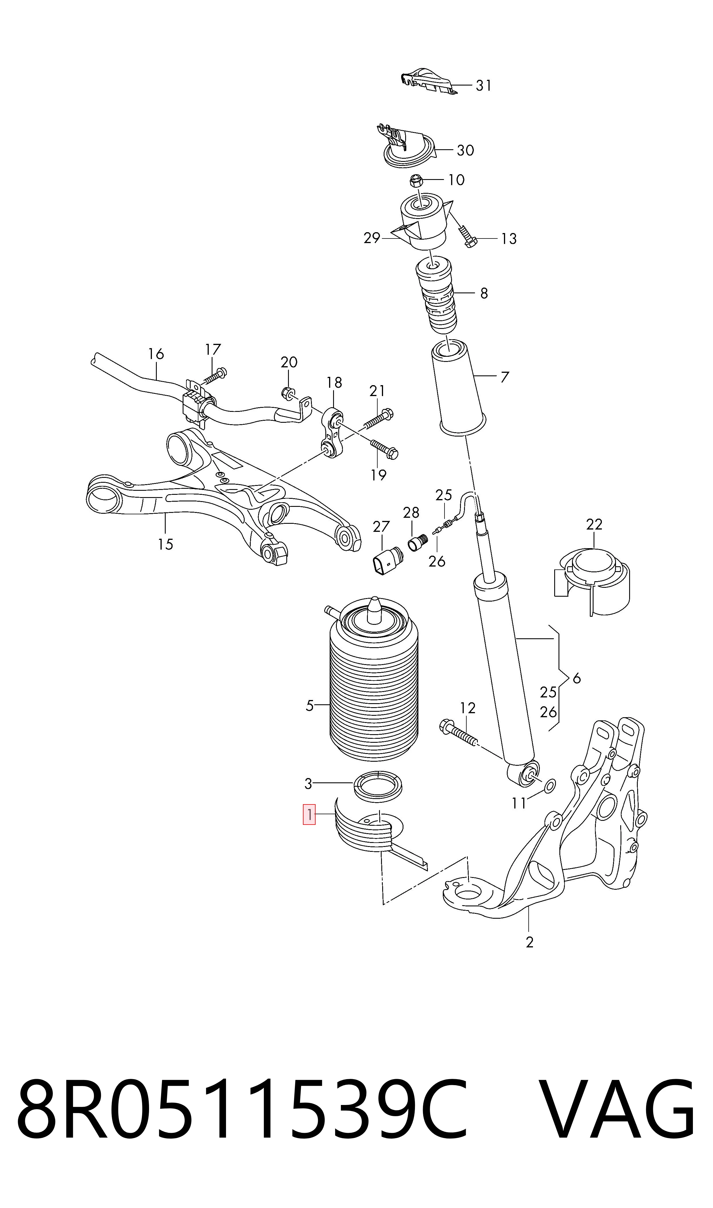 8R0511539C VAG Protector del amortiguador trasero