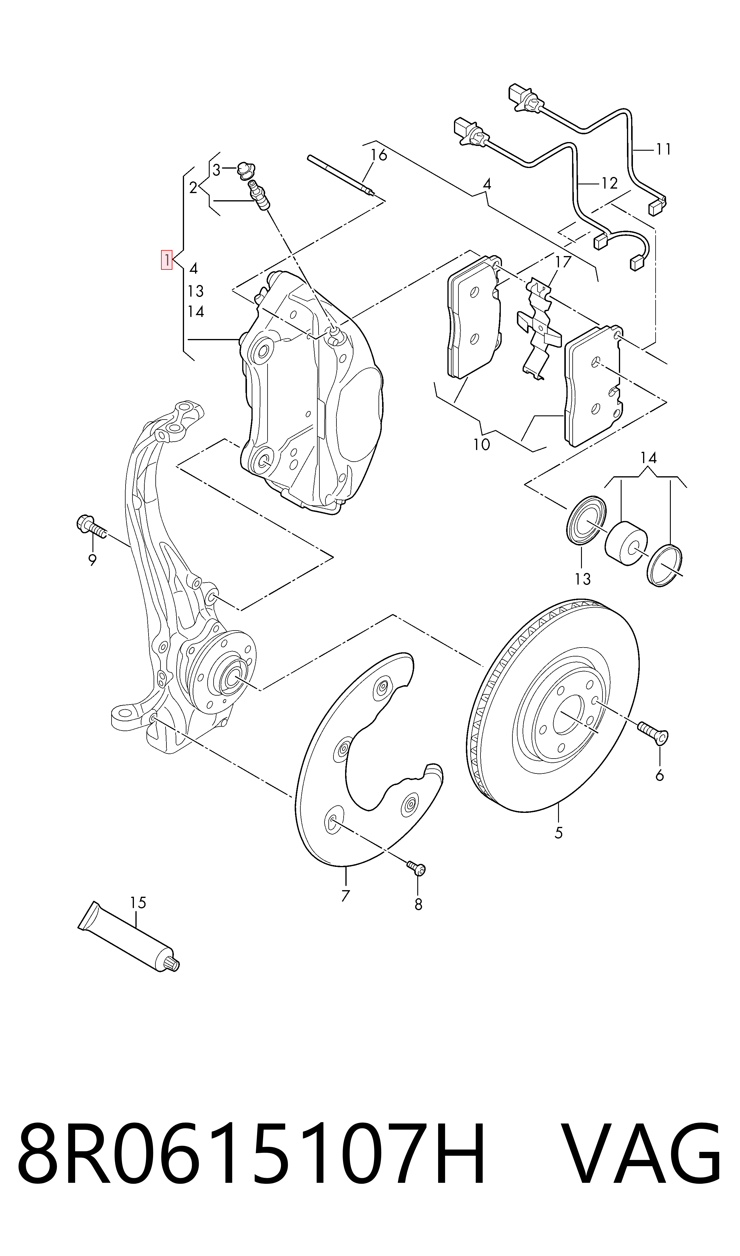 8R0615107H VAG Pinza de freno delantera izquierda