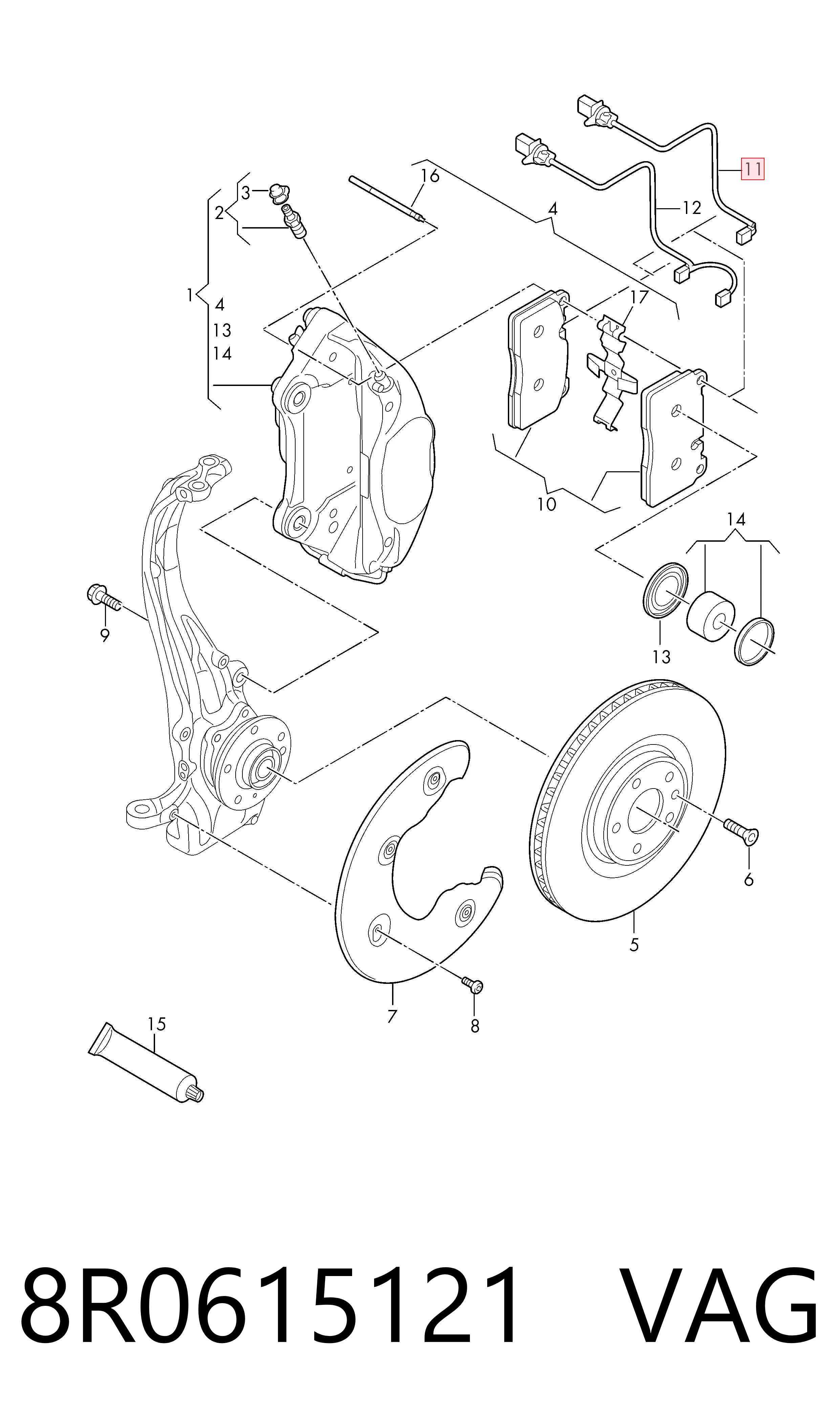 8R0615121 VAG Sensor de desgaste de pastillas de freno delantero izquierdo
