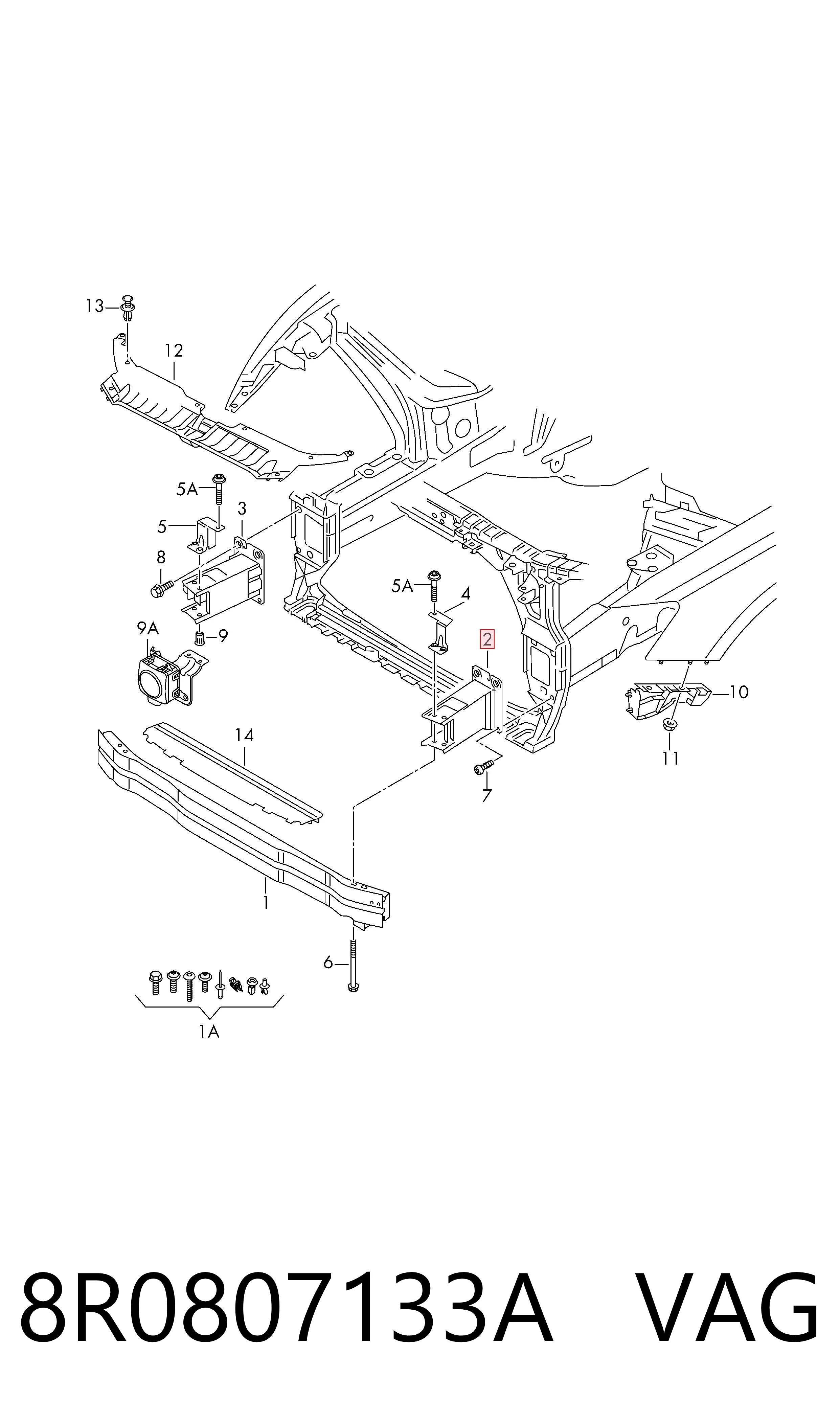 8R0807133A VAG Soporte del refuerzo del parachoques delantero