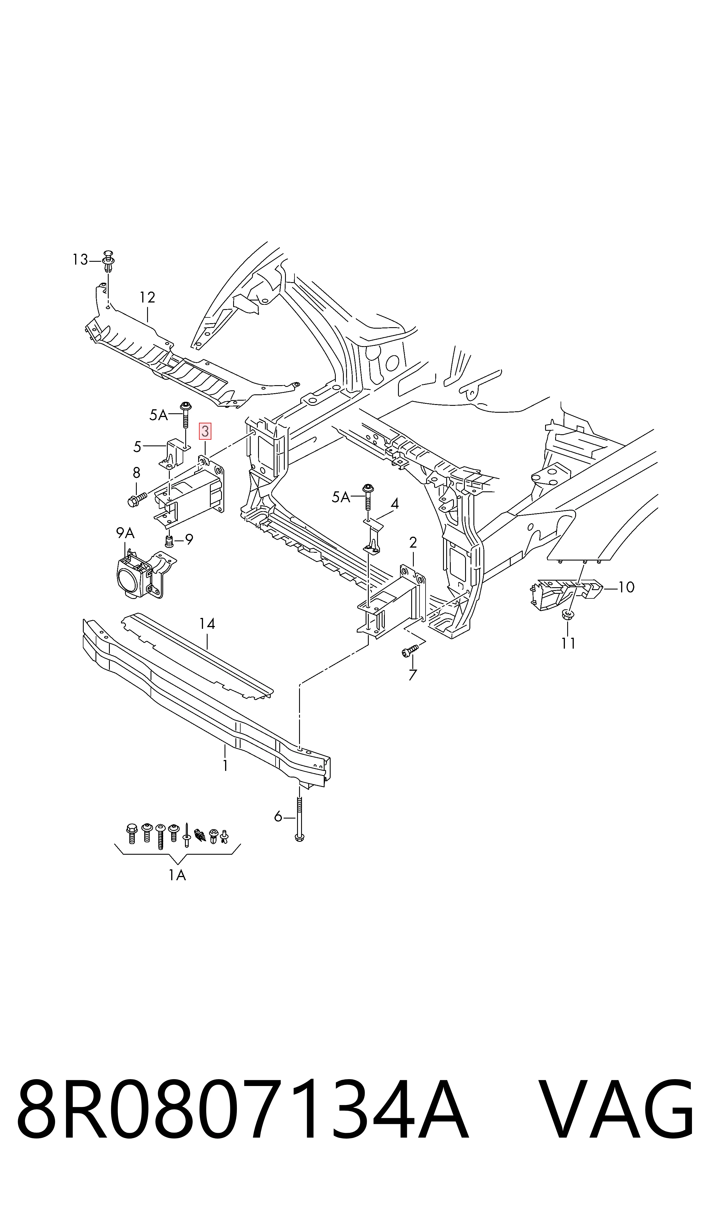 8R0807134A VAG Soporte del refuerzo del parachoques delantero