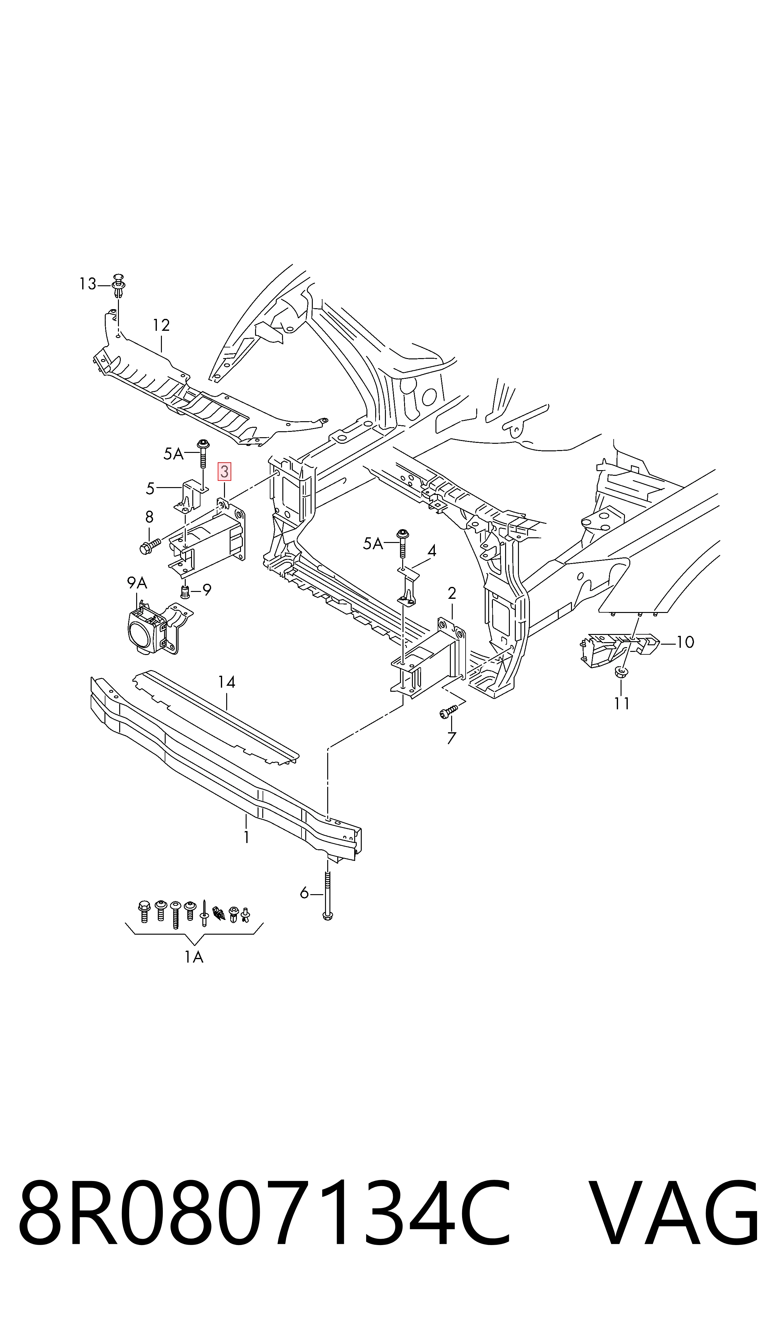 8R0807134C VAG Soporte del refuerzo del parachoques delantero