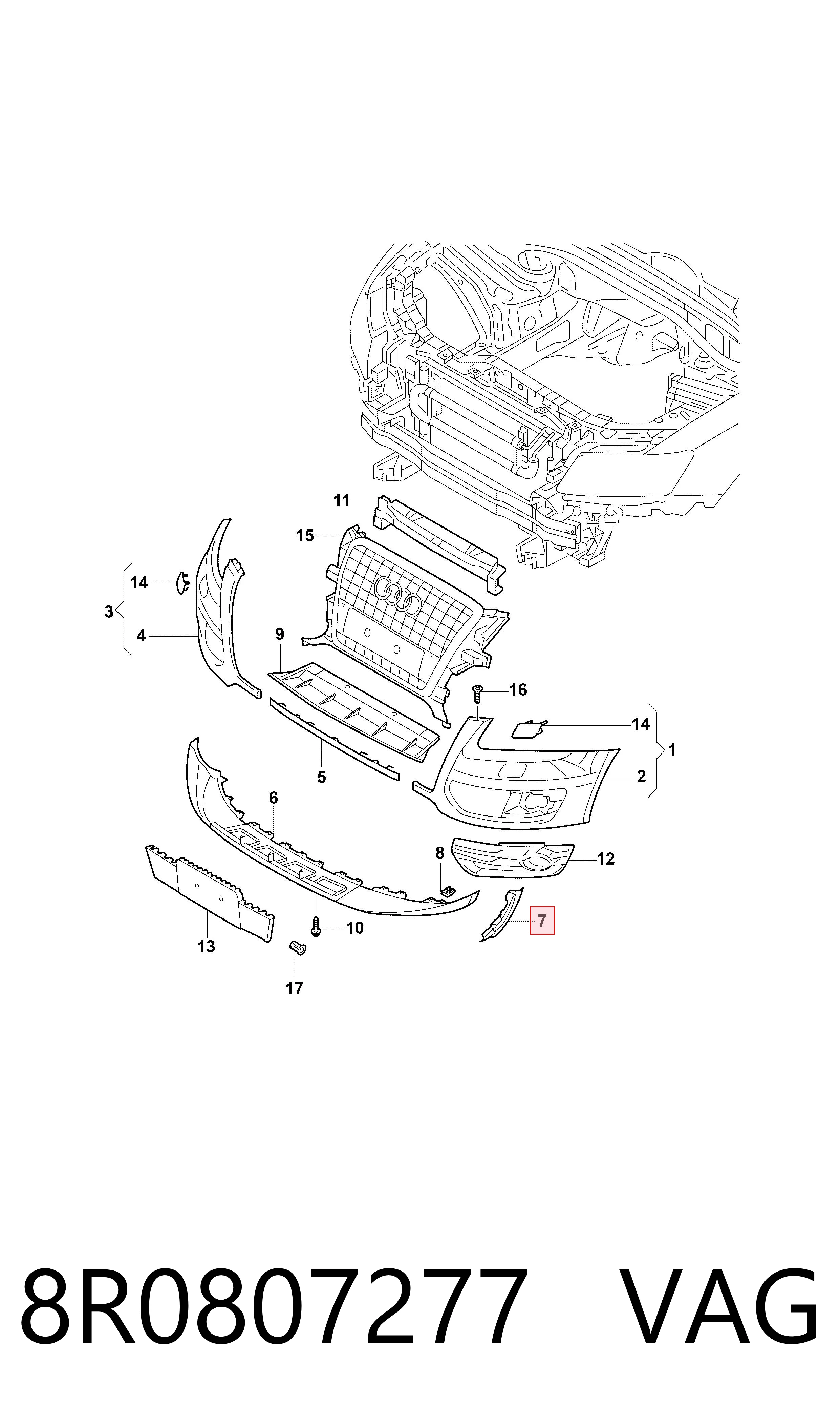 8R0807277 VAG Soporte de parachoques delantero izquierdo
