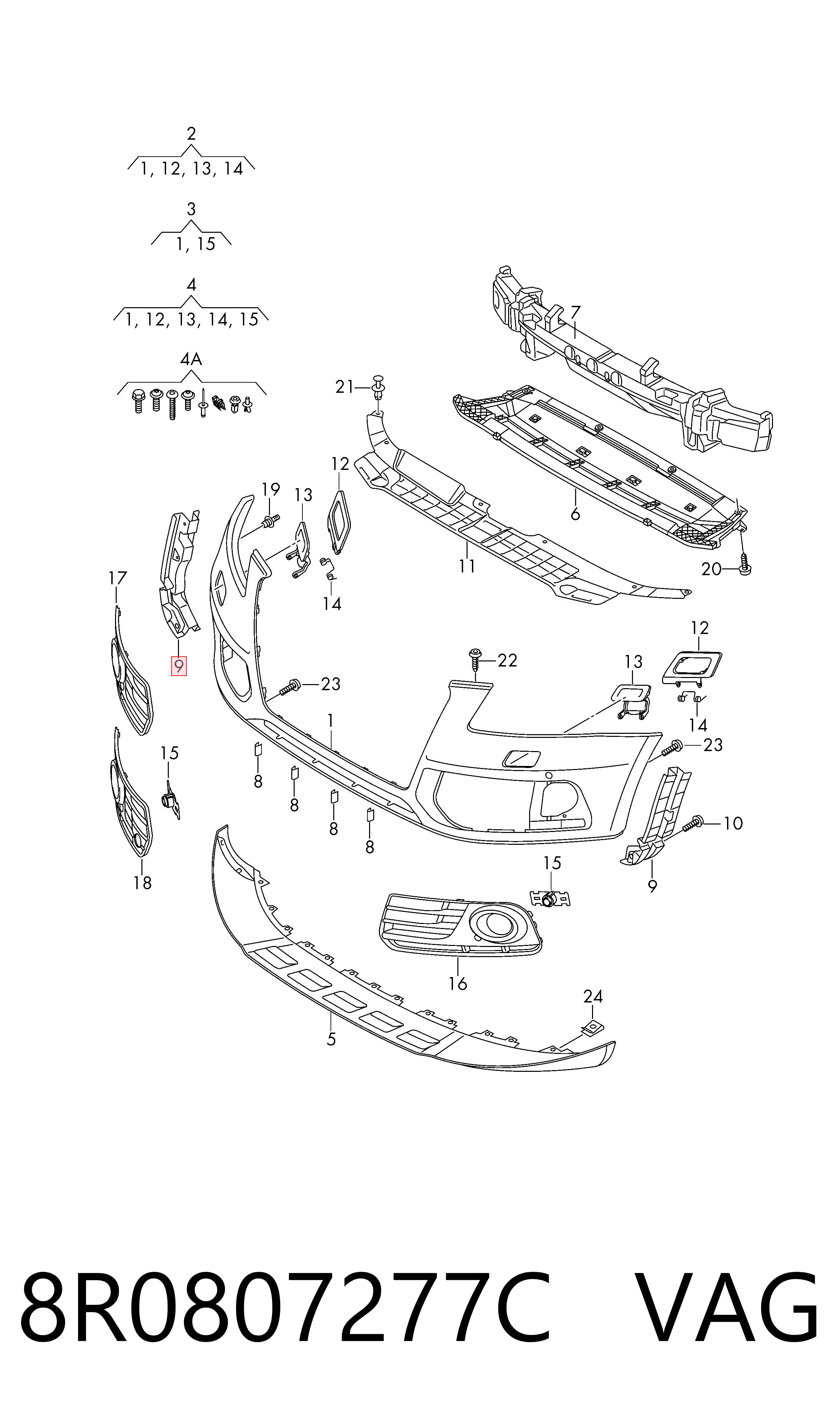 8R0807277C VAG Soporte de parachoques delantero izquierdo