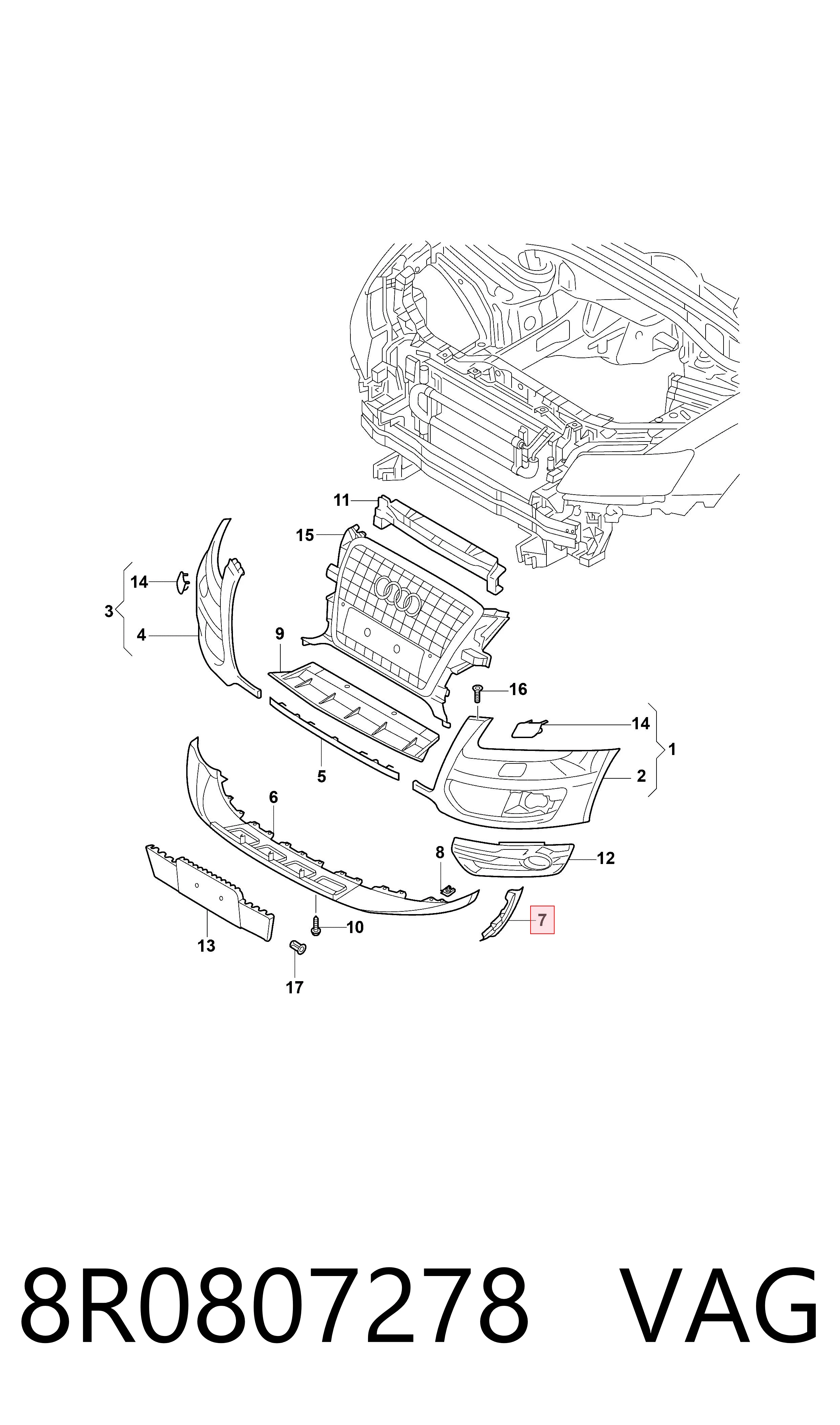 8R0807278 VAG Soporte de parachoques delantero derecho