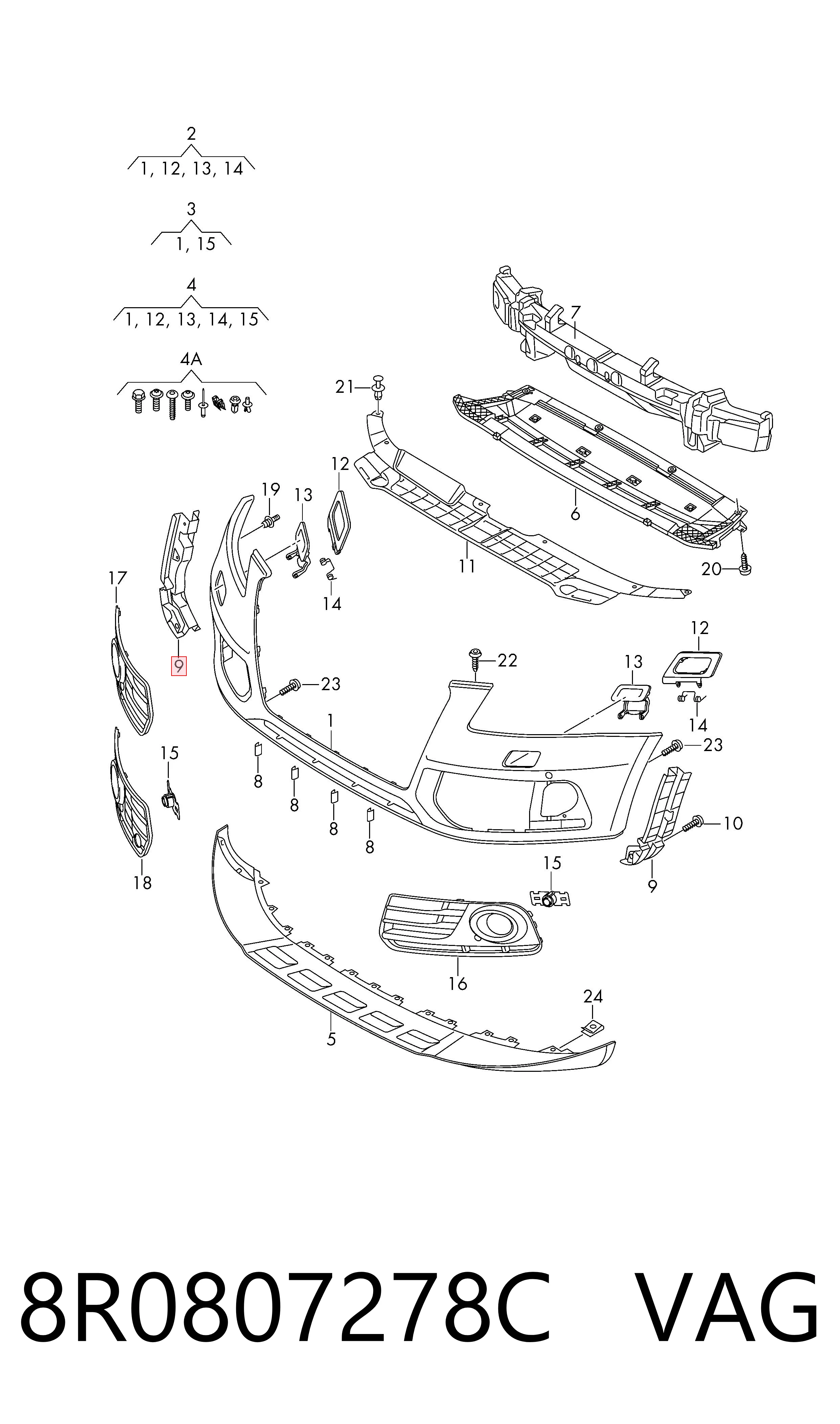 8R0807278C VAG Soporte de parachoques delantero derecho