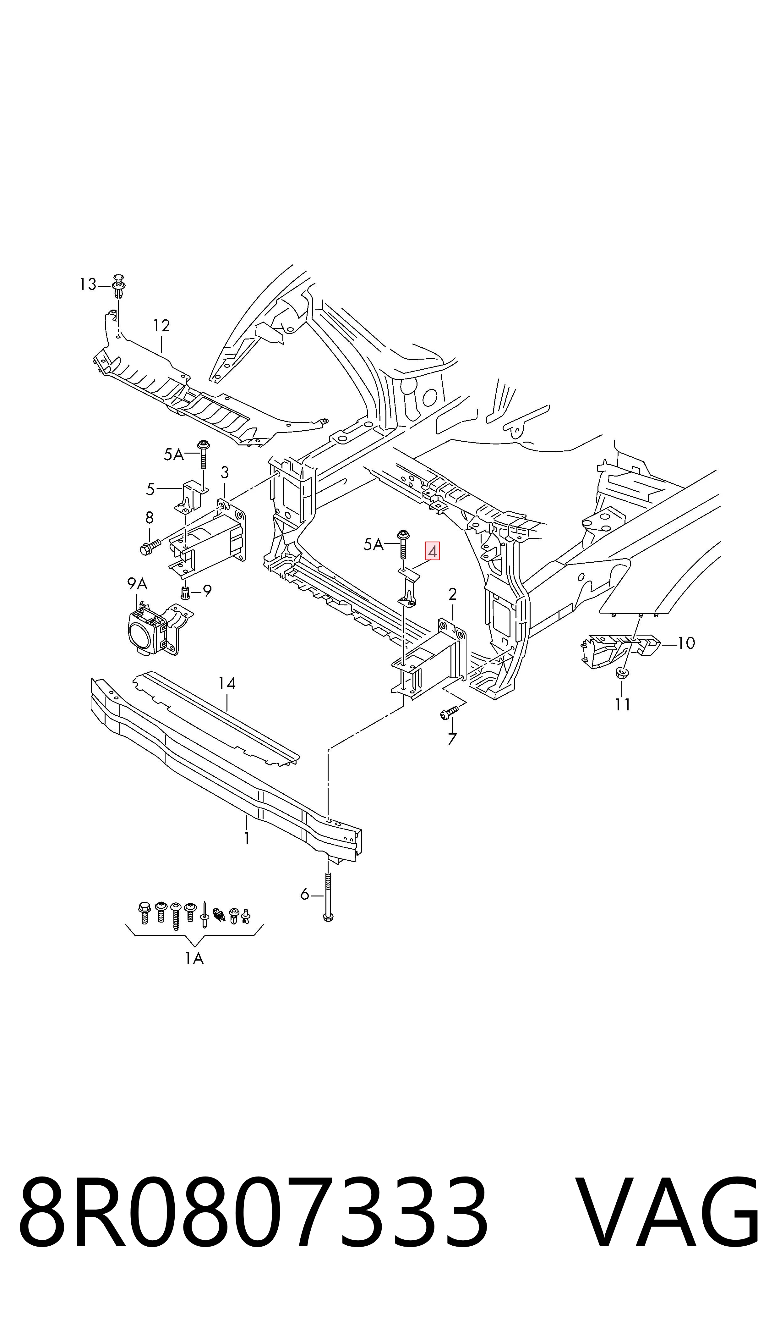 8R0807333 VAG Soporte de parachoques delantero izquierdo
