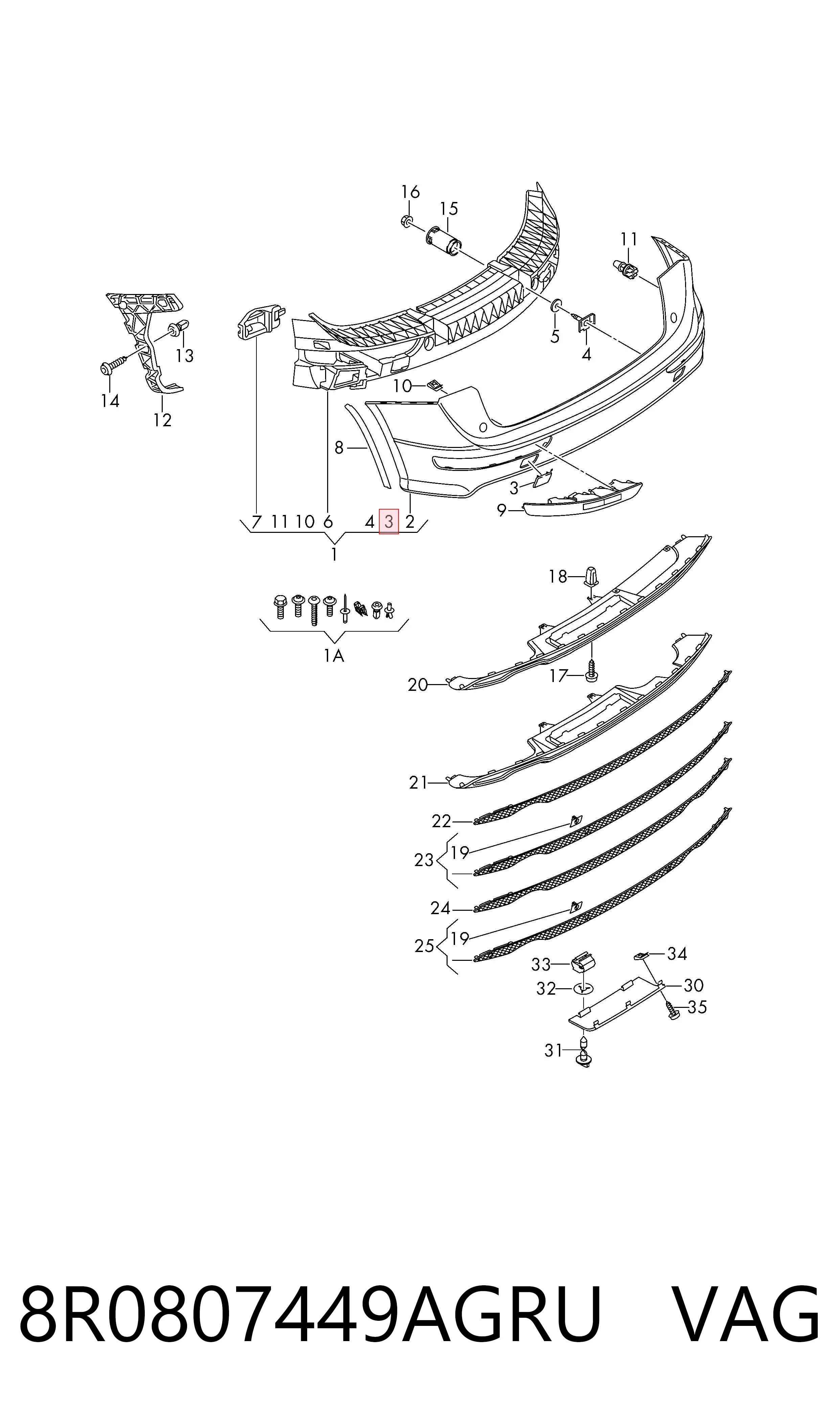8R0807449AGRU VAG Tapa de gancho de remolque trasero del parachoques