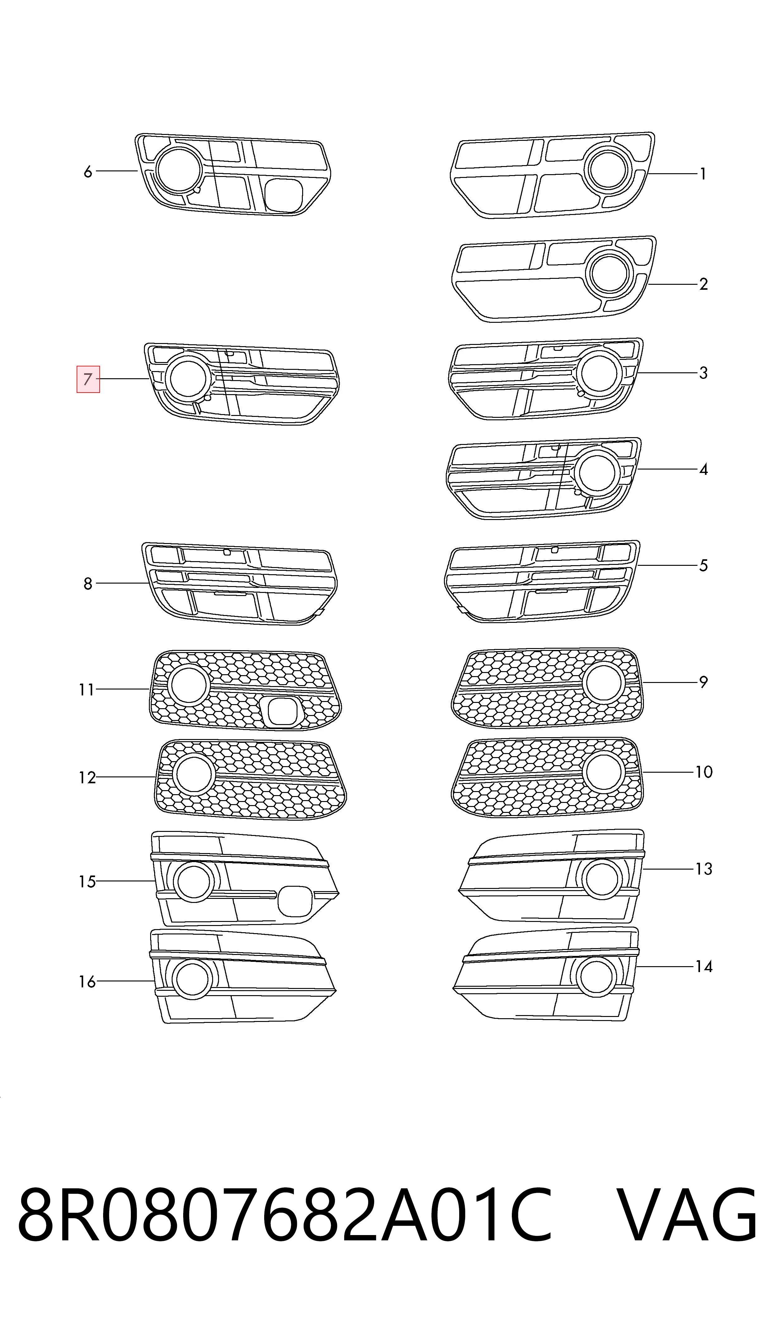 8R0807682A01C VAG Tapa de rejilla de faro antiniebla delantero derecho