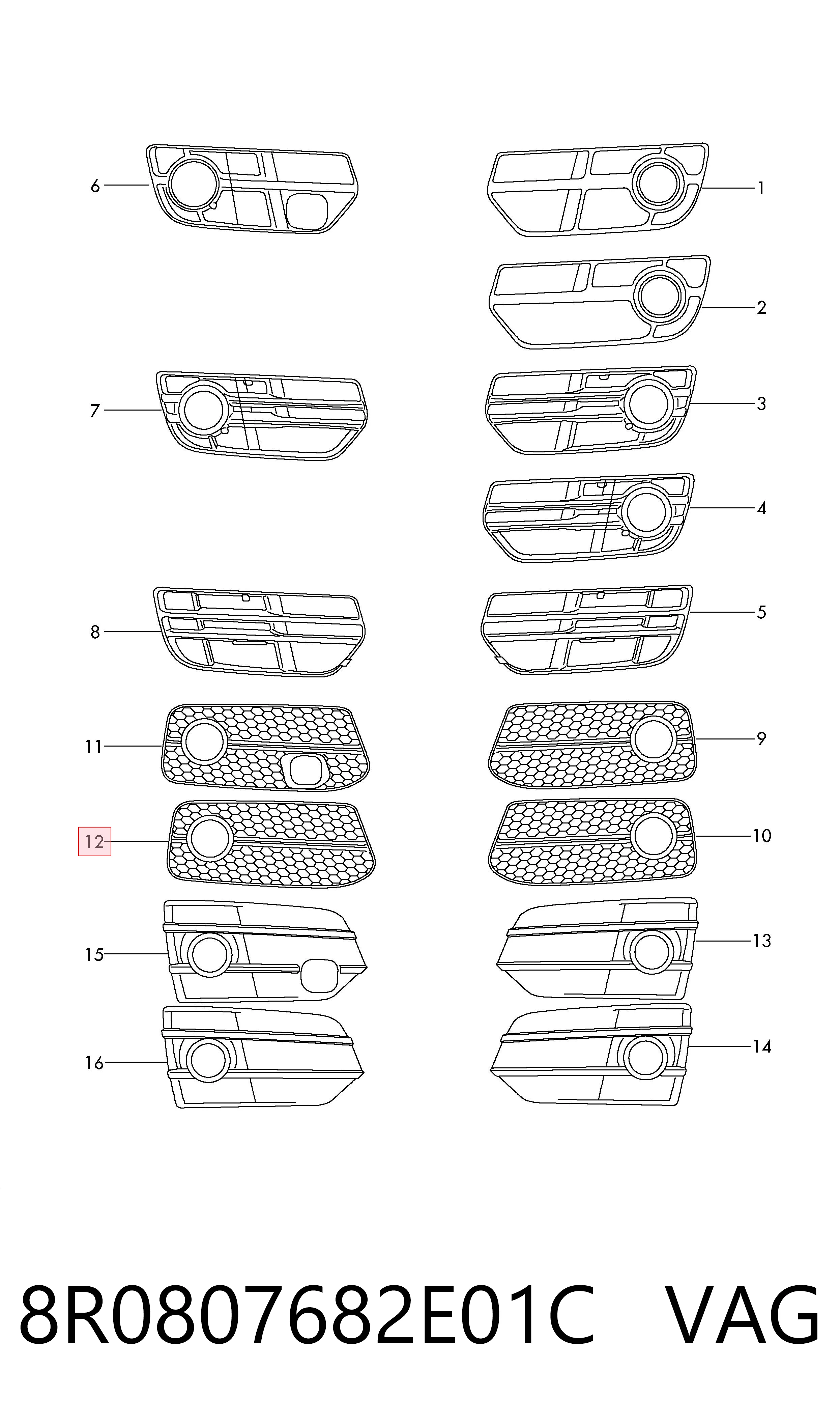 8R0807682E01C VAG Embellecedor de faro antiniebla derecho