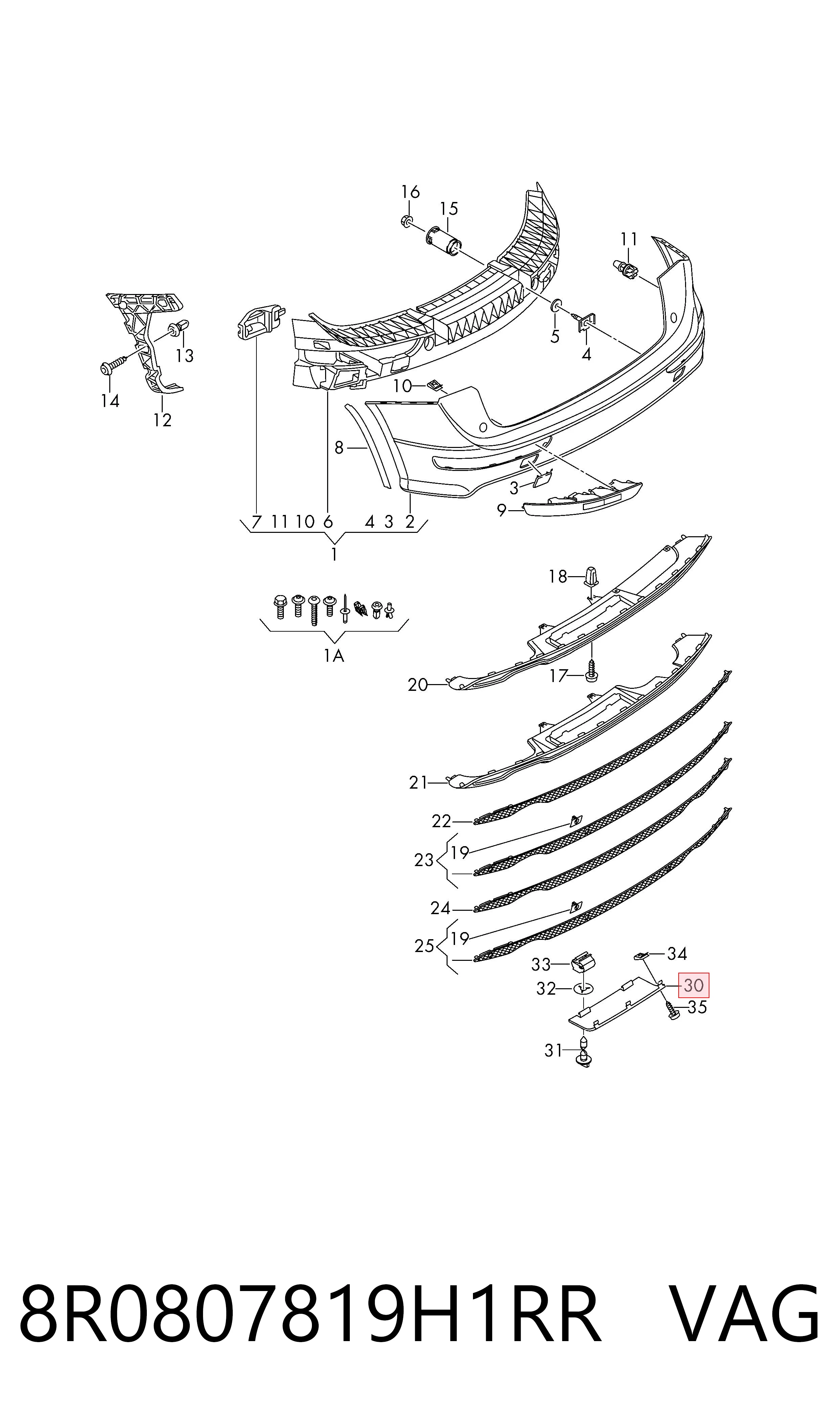 8R0807819H1RR VAG Moldura del parachoques trasero