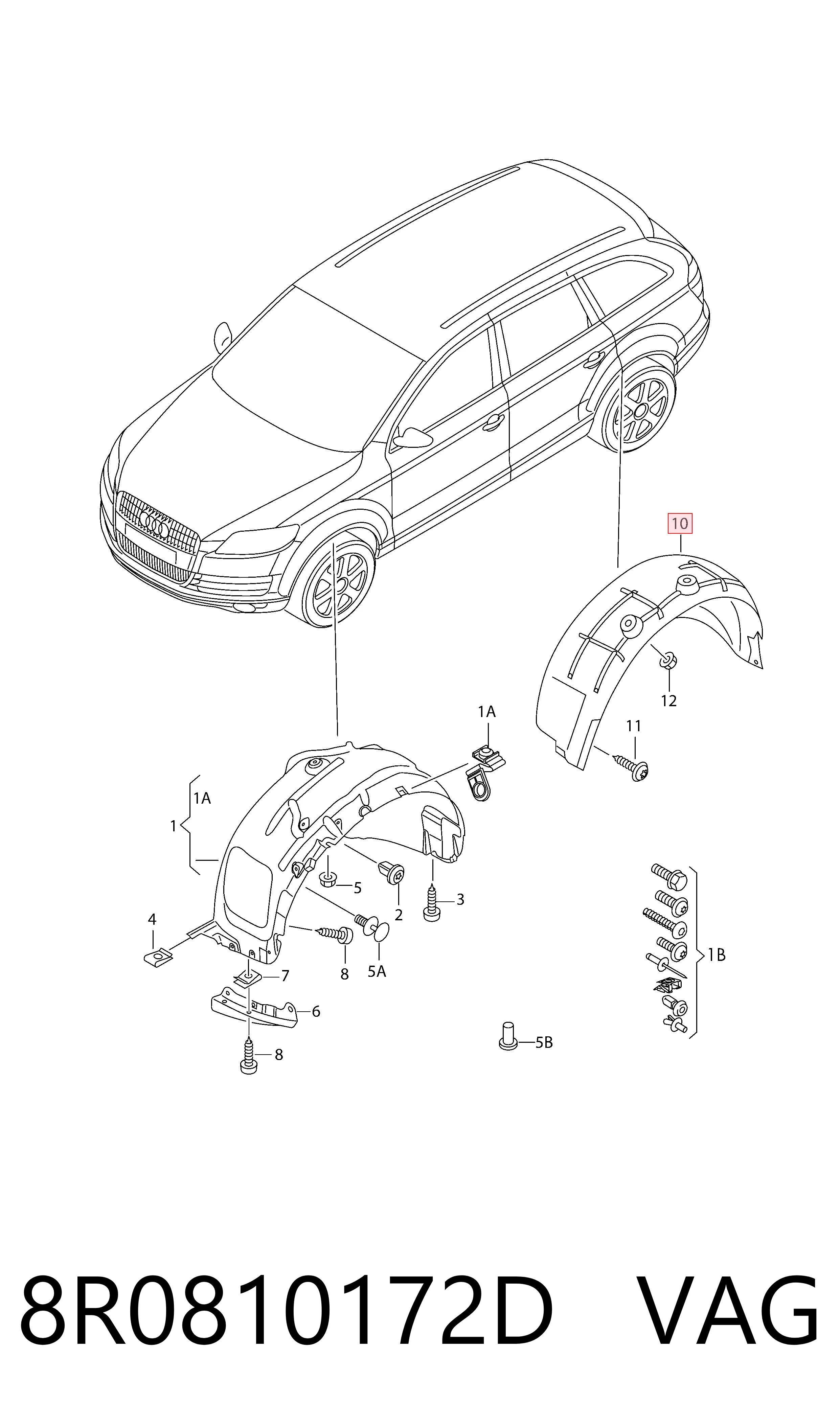 Comprar 8R0810172D VAG Guardalodo interior derecho, aleta trasera