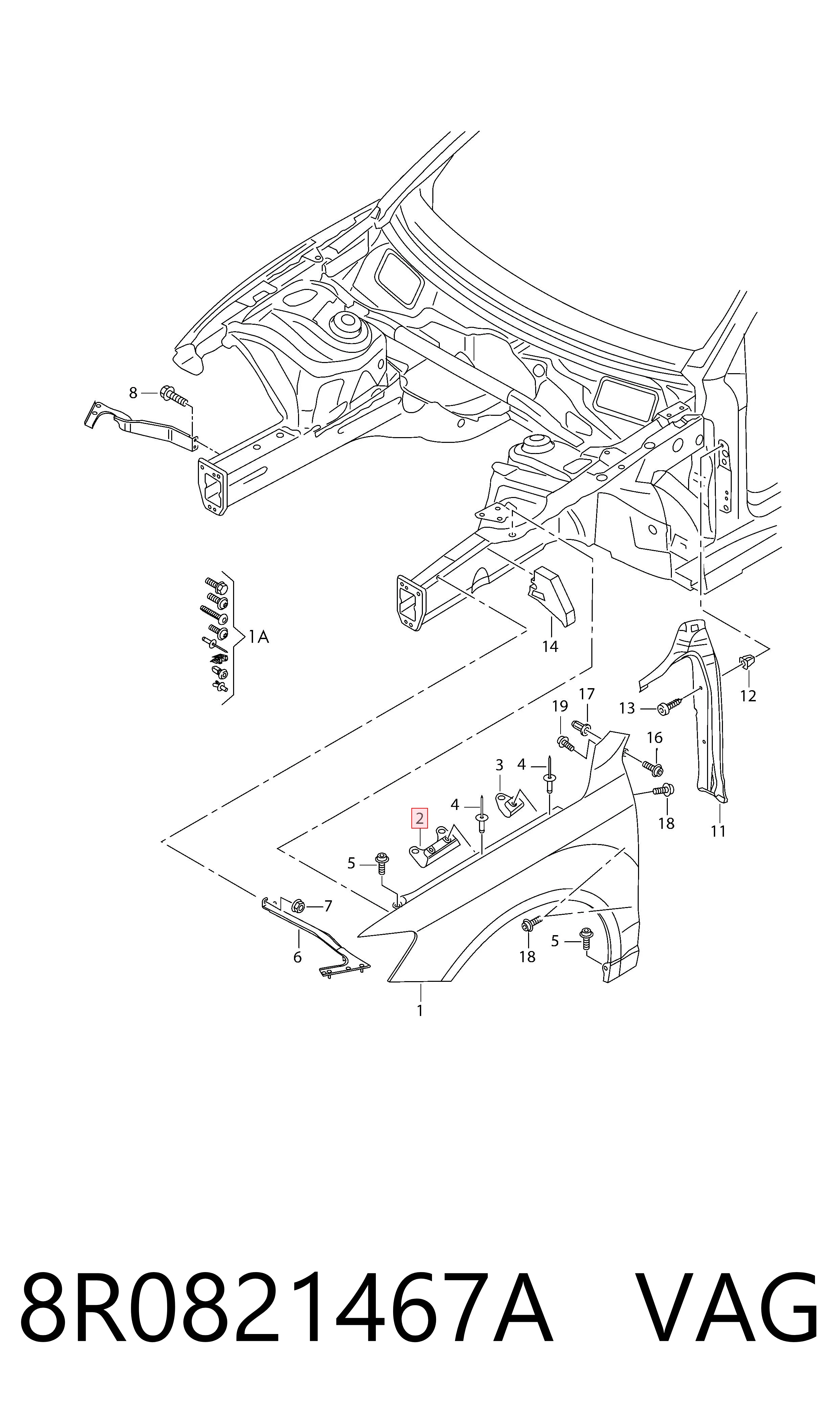 8R0821467A VAG Soporte superior de guardabarros delantero izquierdo
