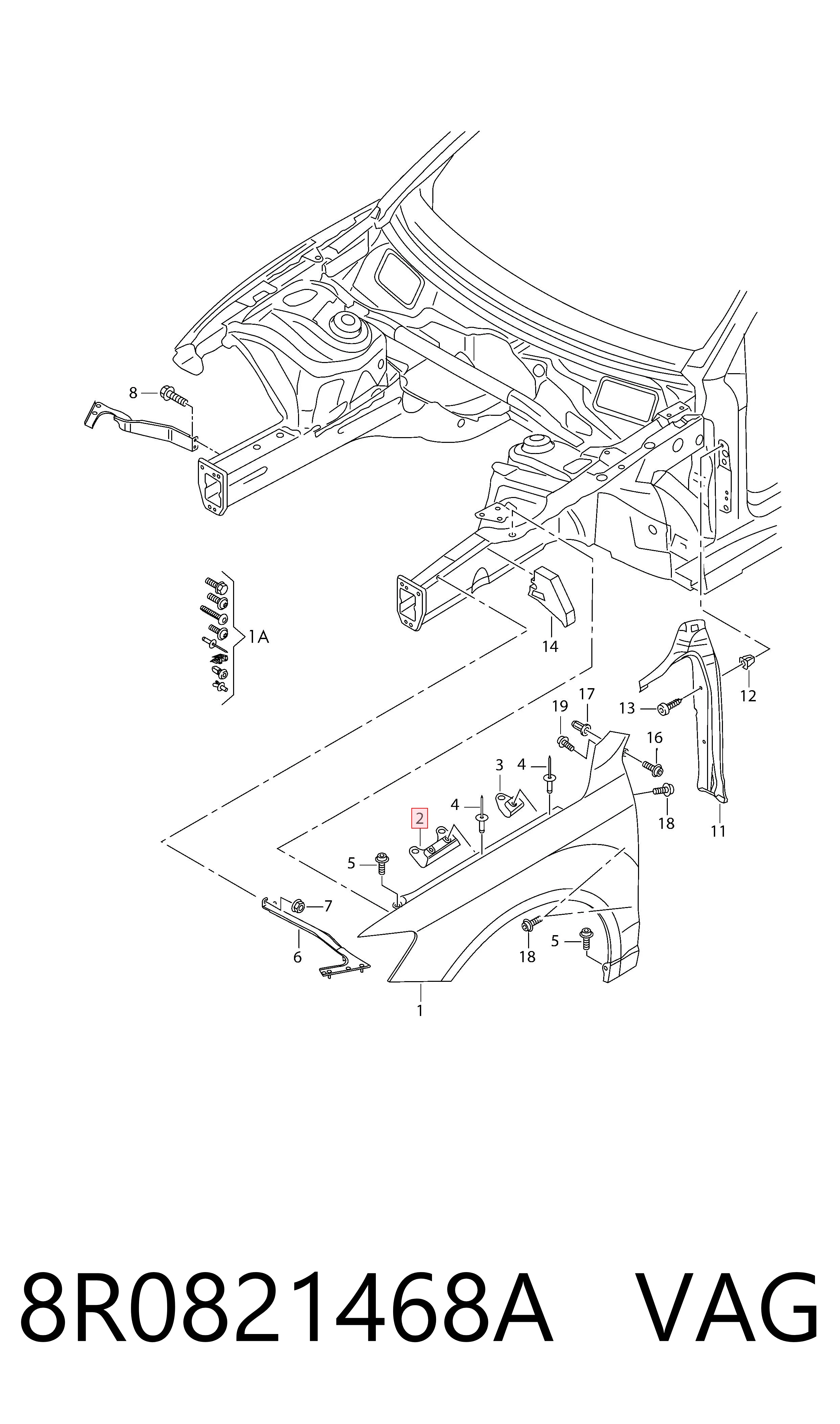 8R0821468A VAG Soporte superior del guardabarros delantero derecho