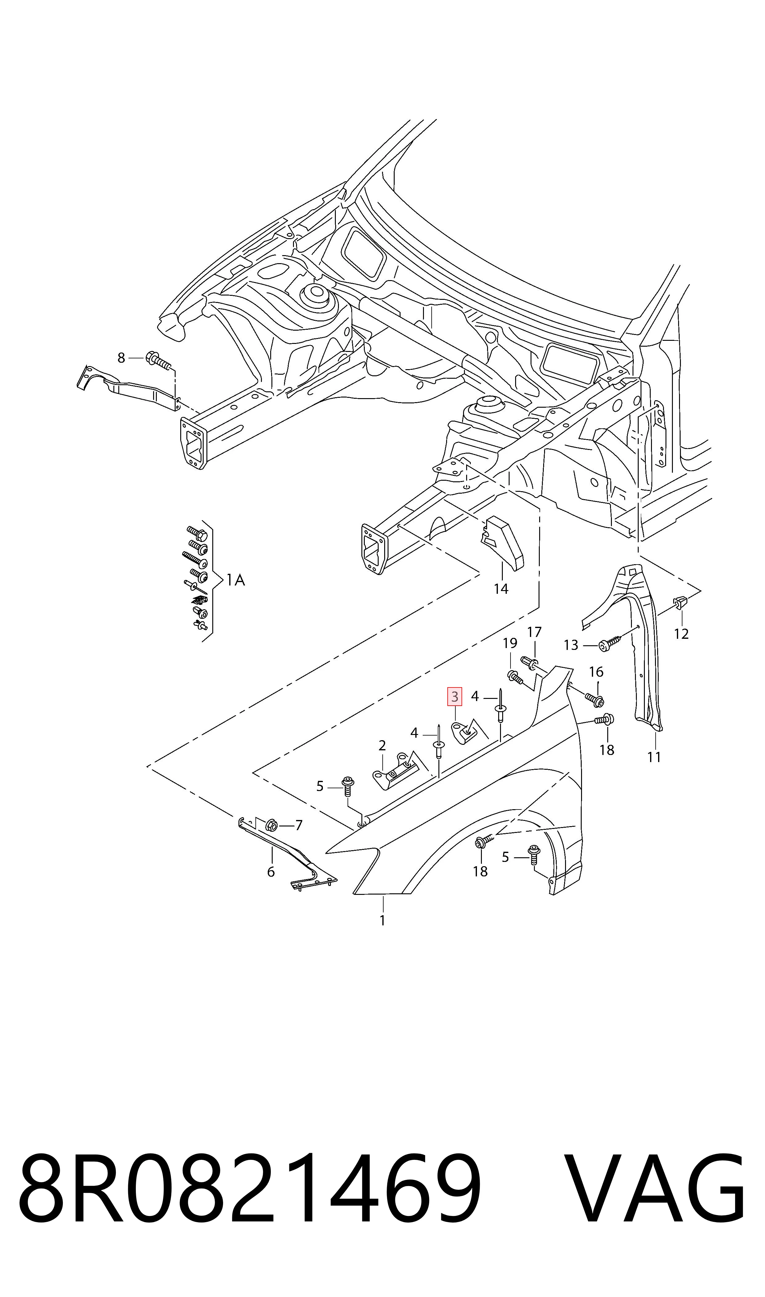 8R0821469 VAG Soporte trasero de aleta delantera izquierda
