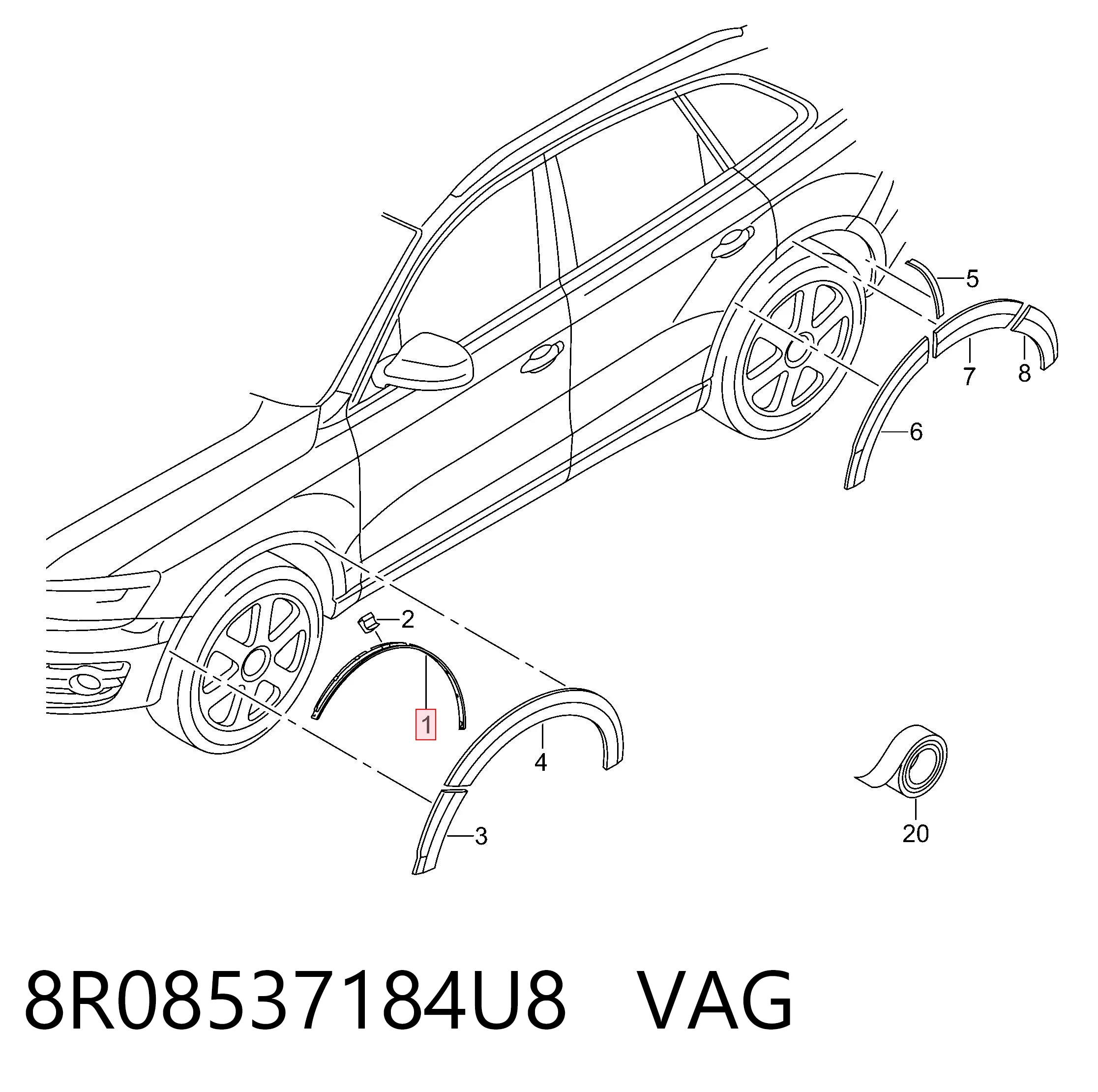 8R08537184U8 VAG Extensión de la aleta delantera derecha