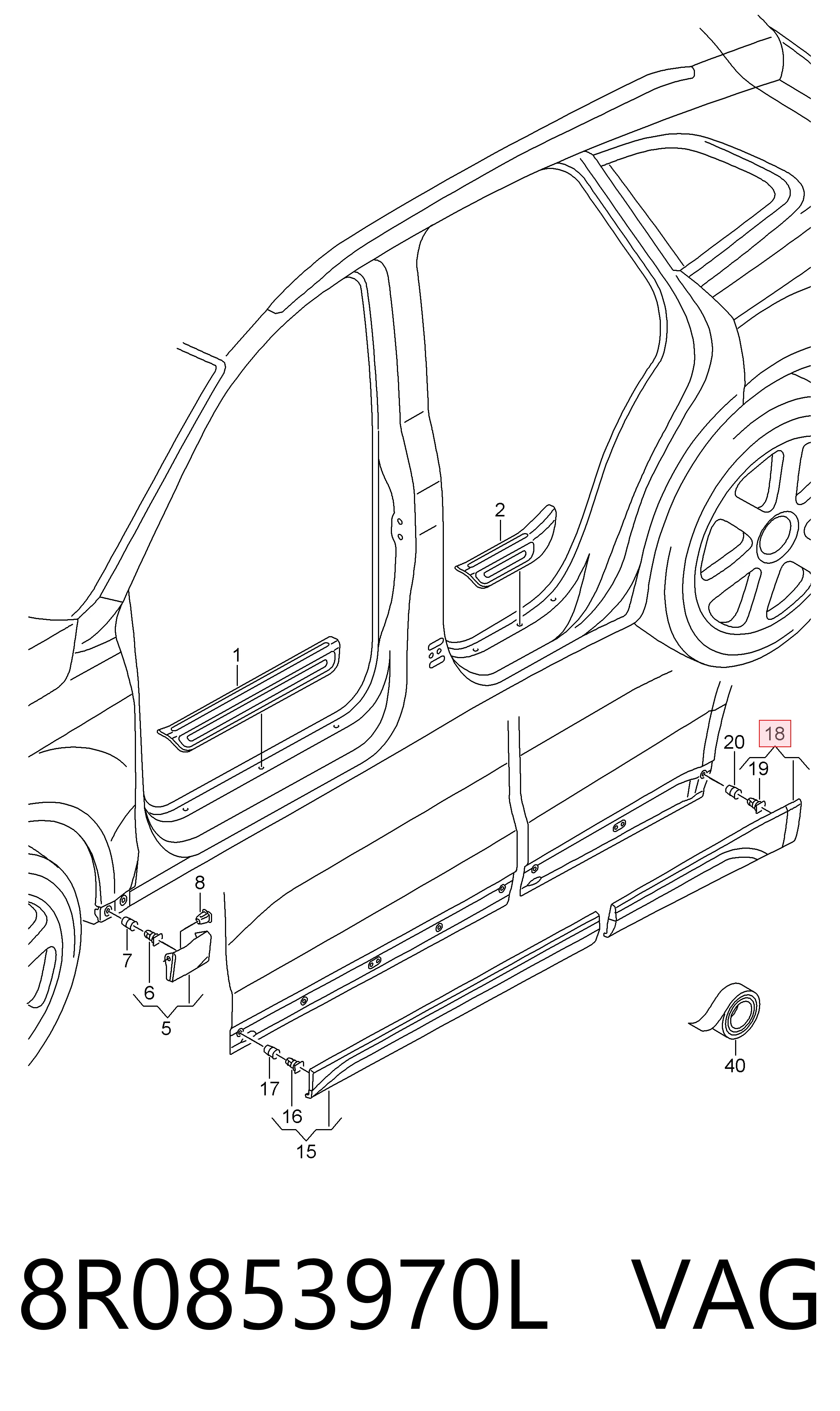 8R0853970L VAG Moldura inferior de puerta delantera izquierda