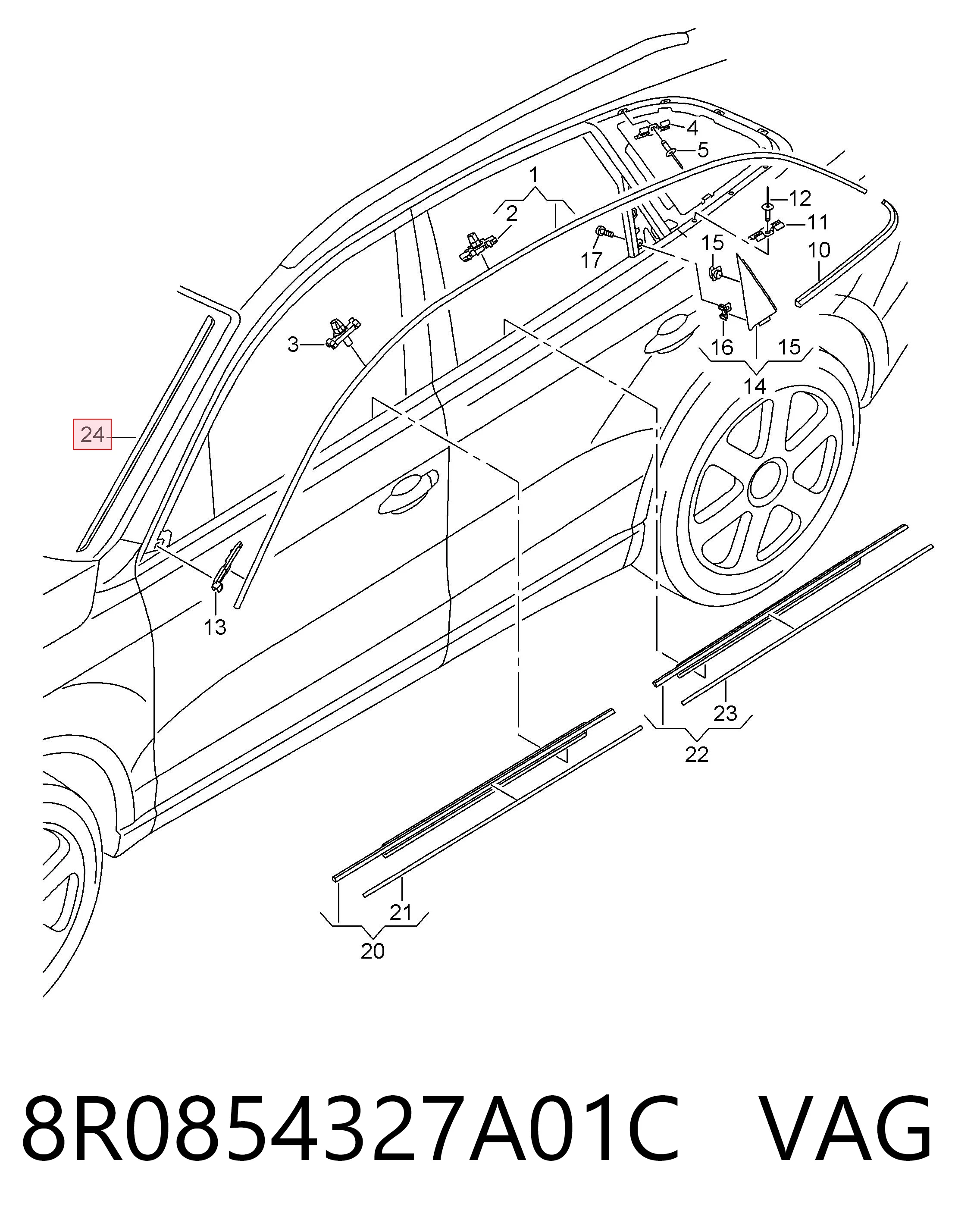 8R0854327A01C VAG Moldura izquierda del parabrisas