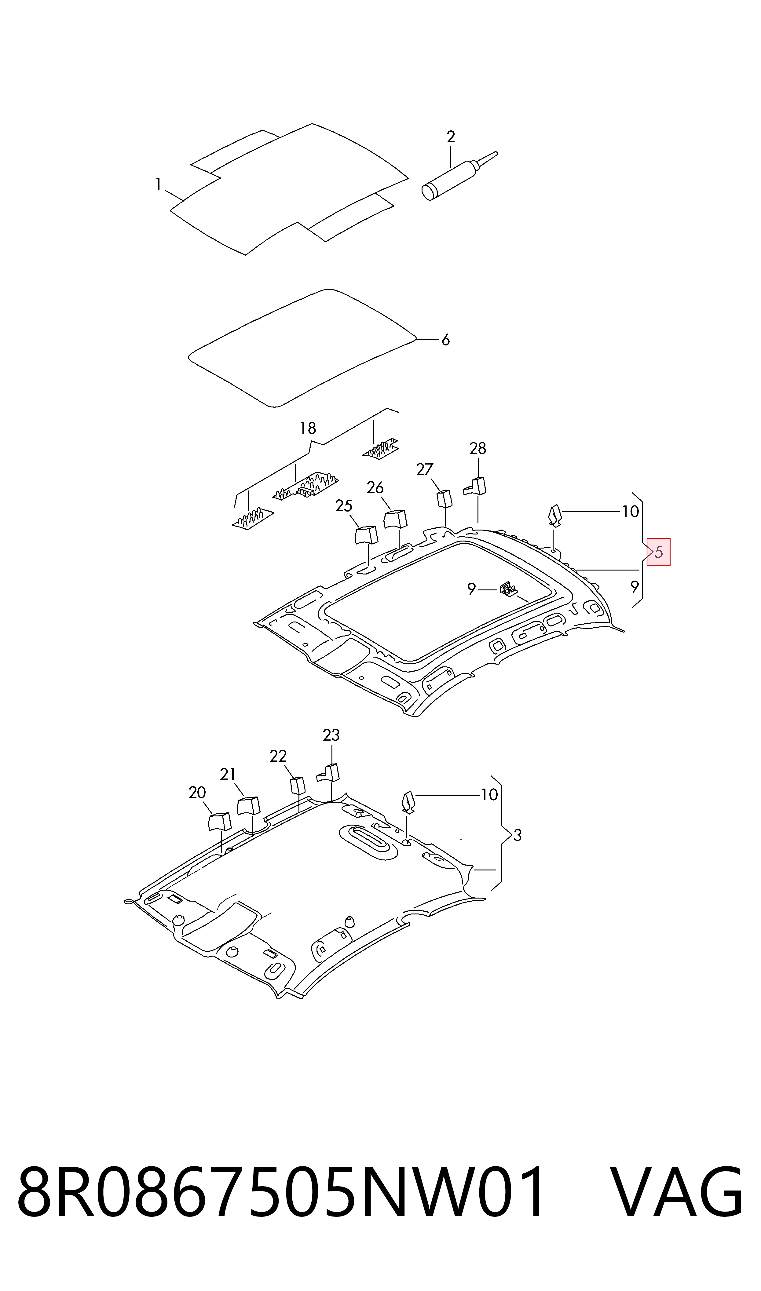 Comprar Guarnecido de techo Audi Q5  8RB a bajo precio