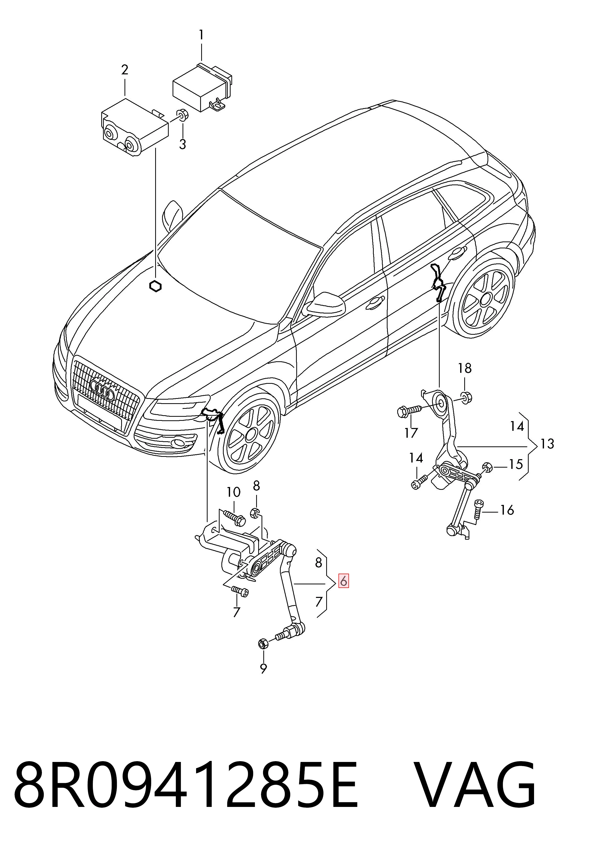 8R0941285E VAG Sensor de nivel de carrocería delantero izquierdo