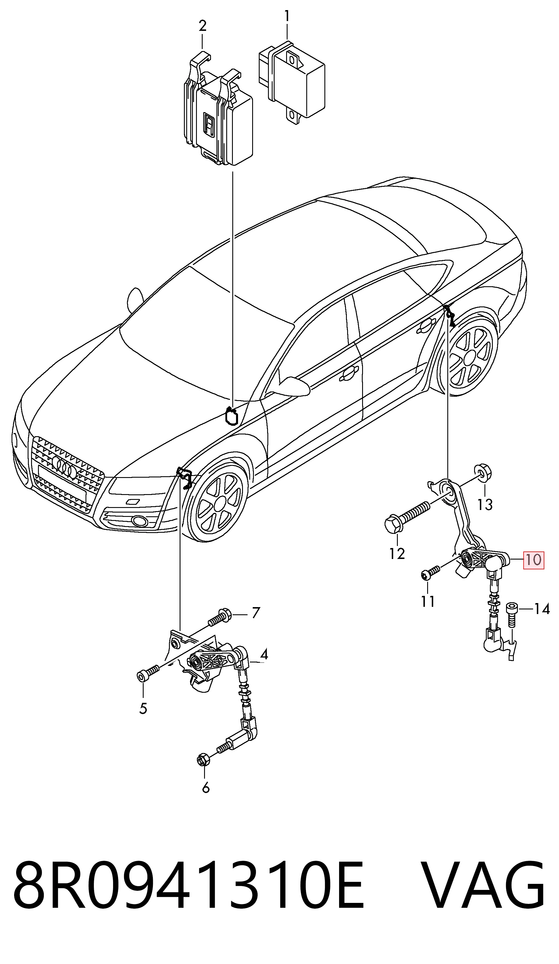 8R0941310E VAG Sensor de nivel de carrocería trasero derecho