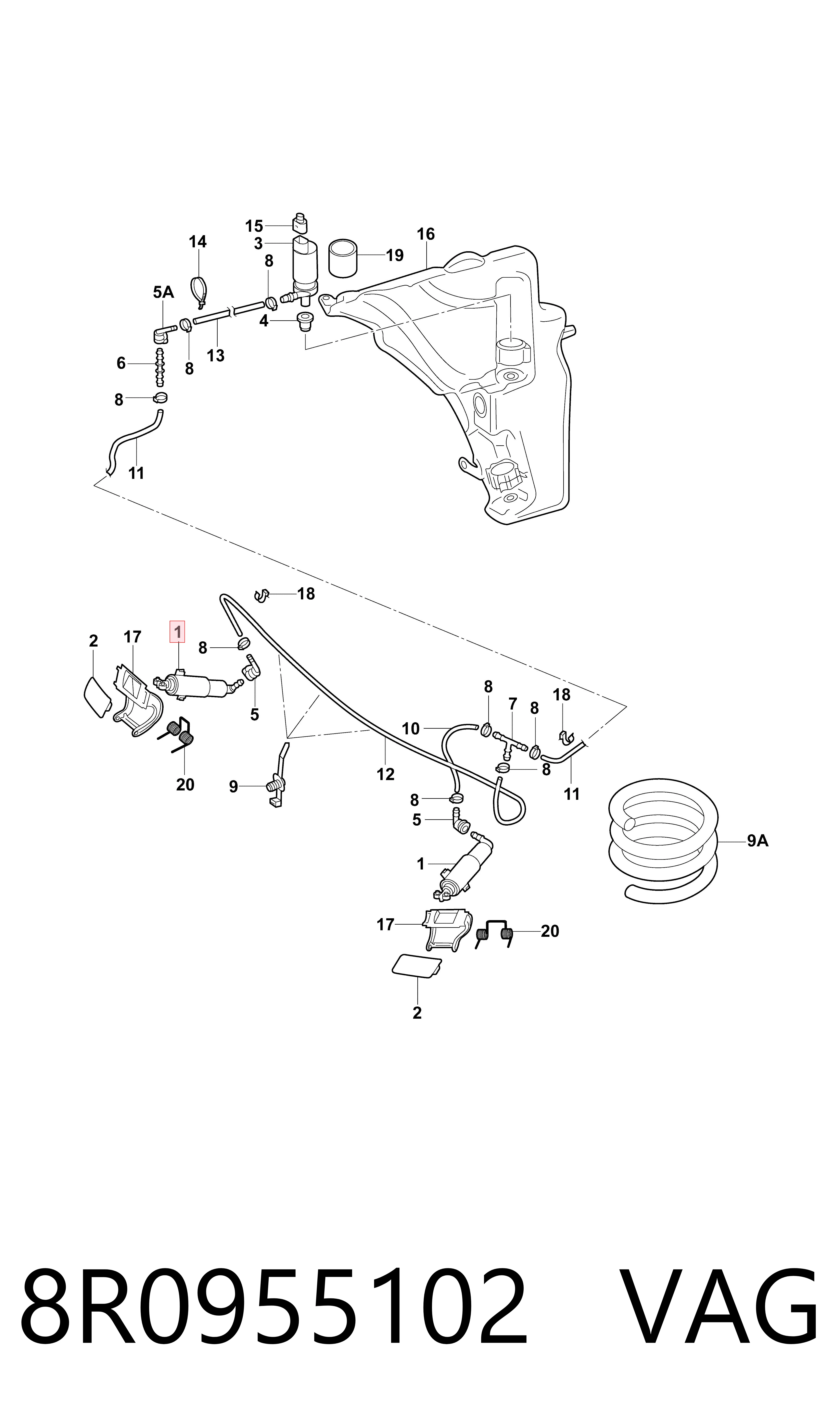 8R0955102 VAG Soporte de inyector del lavafaros (cilindro elevador)