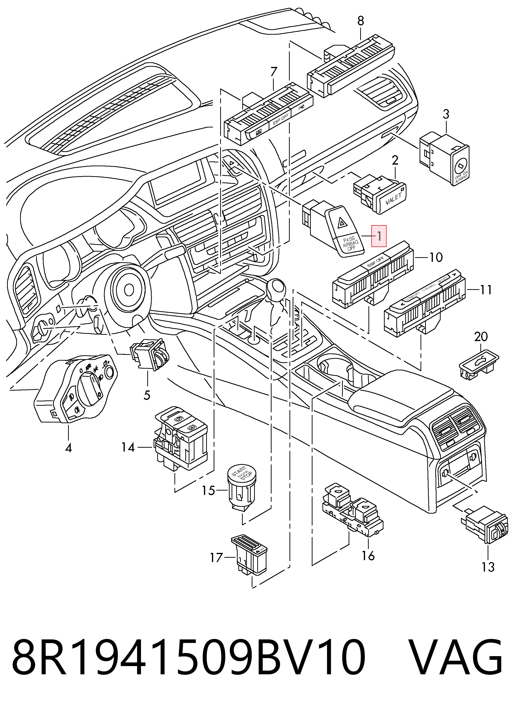 Comprar Boton de luz de emergencía Audi Q5  8RB