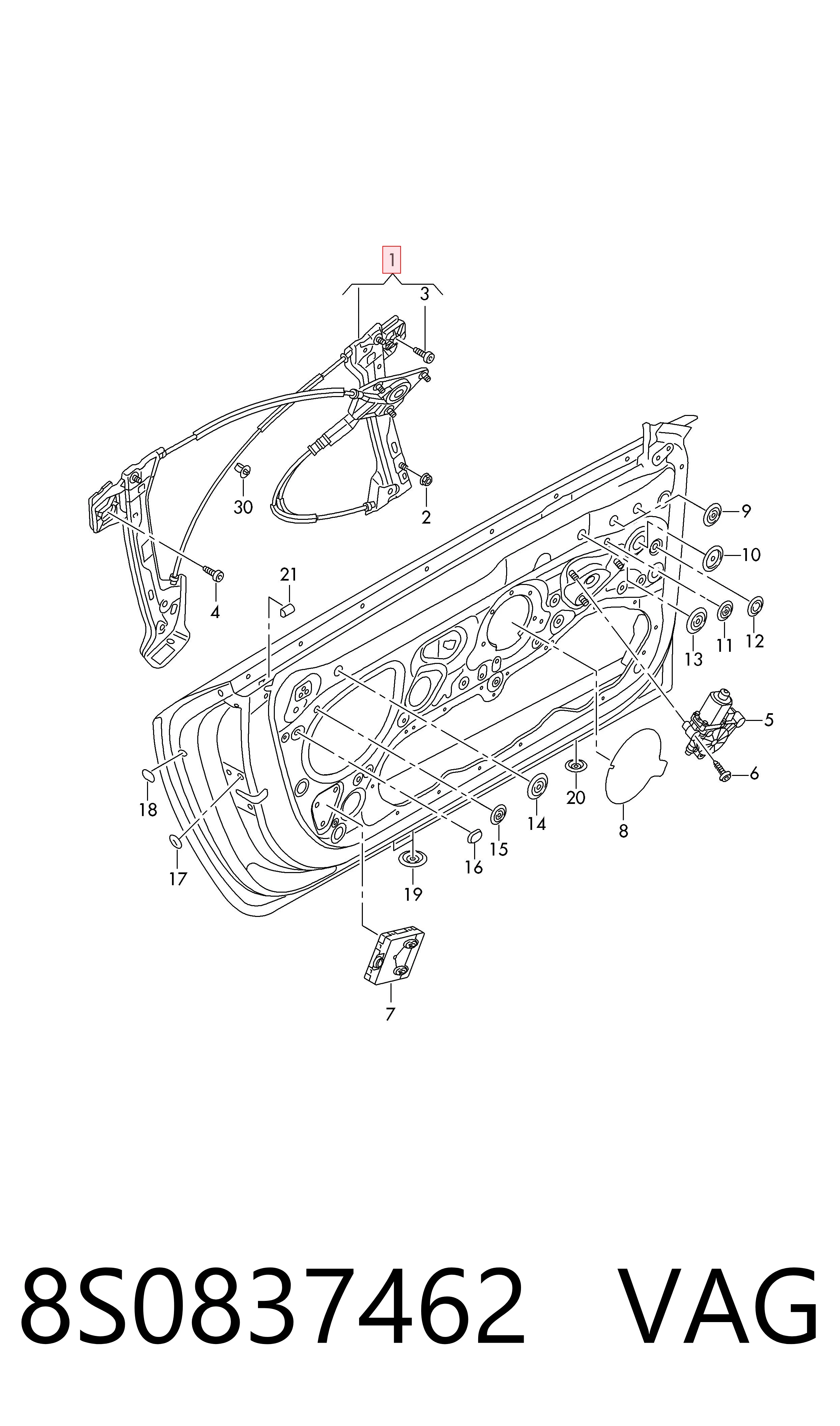 Mecanismo levanta, puerta delantera derecha para Audi TT  FV3, FVP
