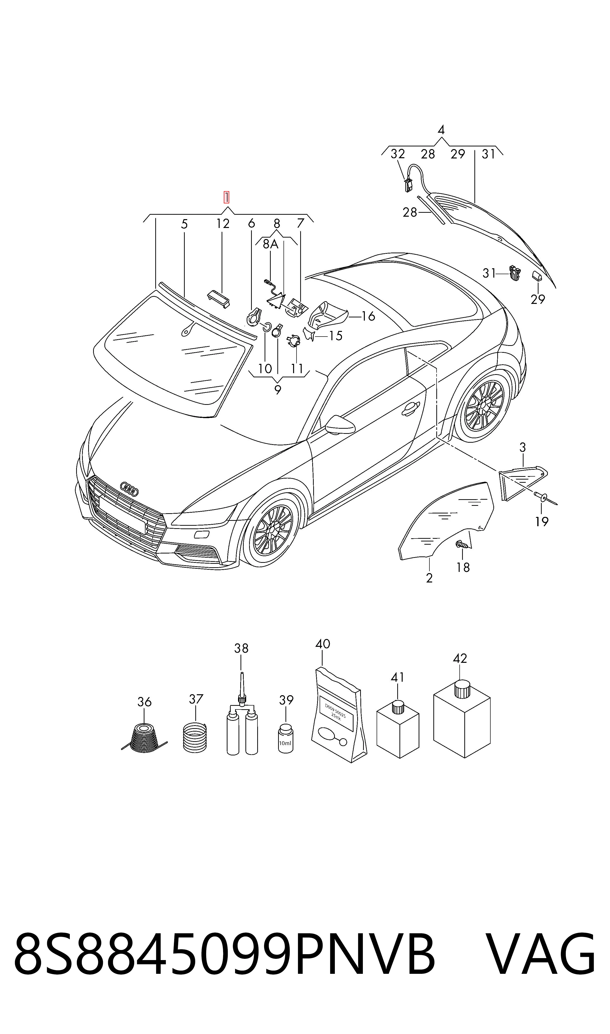 Cristal parabrisas Audi TT coupé (FV3, FVP) (2014 - 2026) precio, desde 413,25 EUR