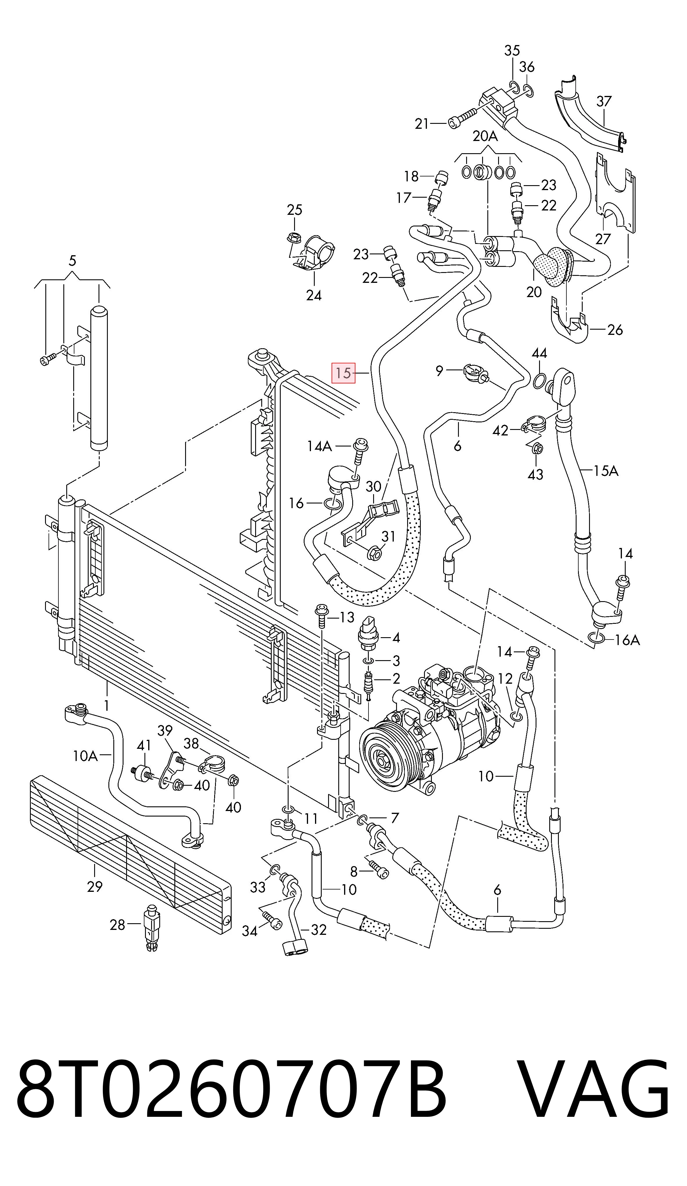 8T0260707B VAG Manguera de aire acondicionado de evaporador al compresor
