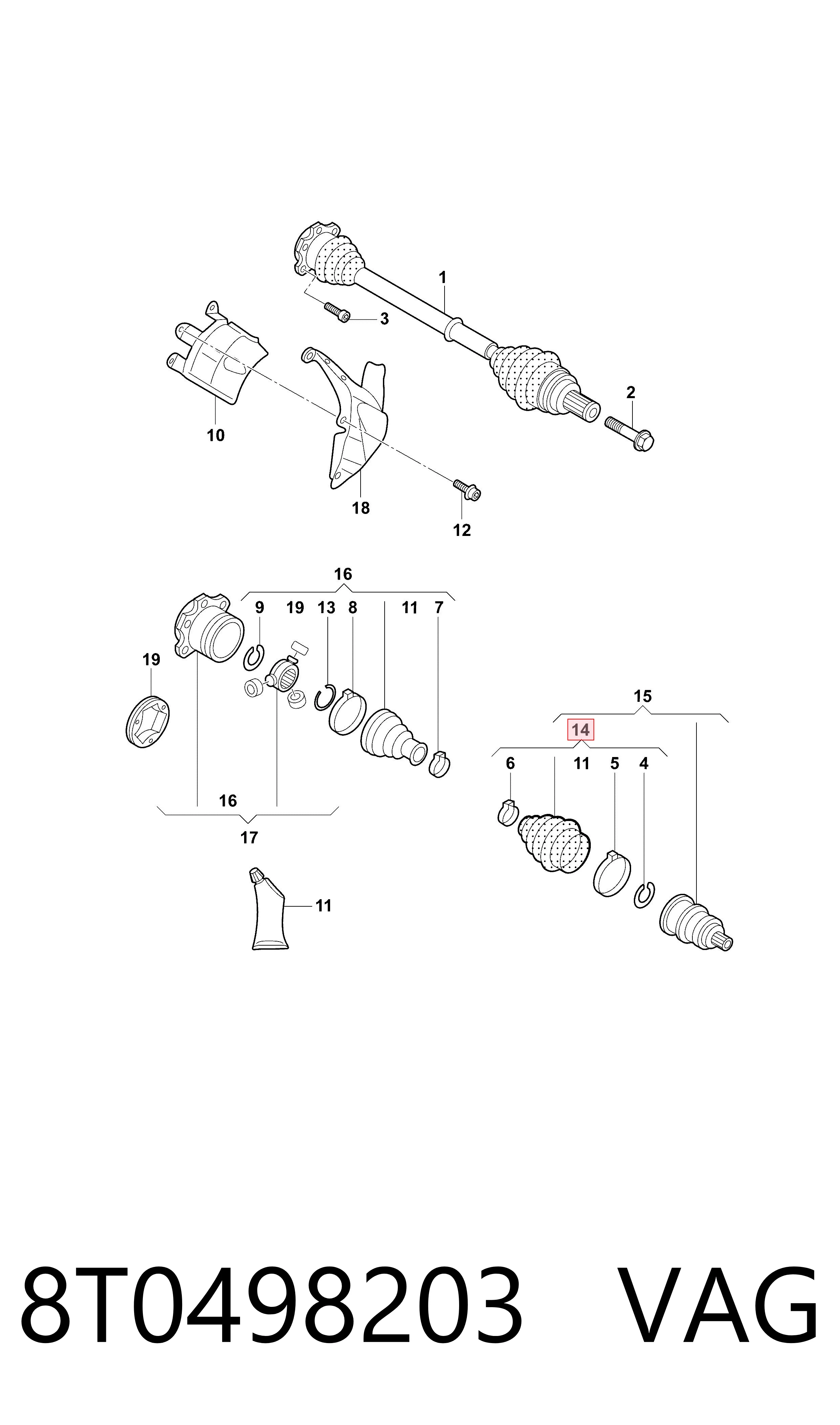 8T0498203 VAG Fuelle transmisión delantero exterior