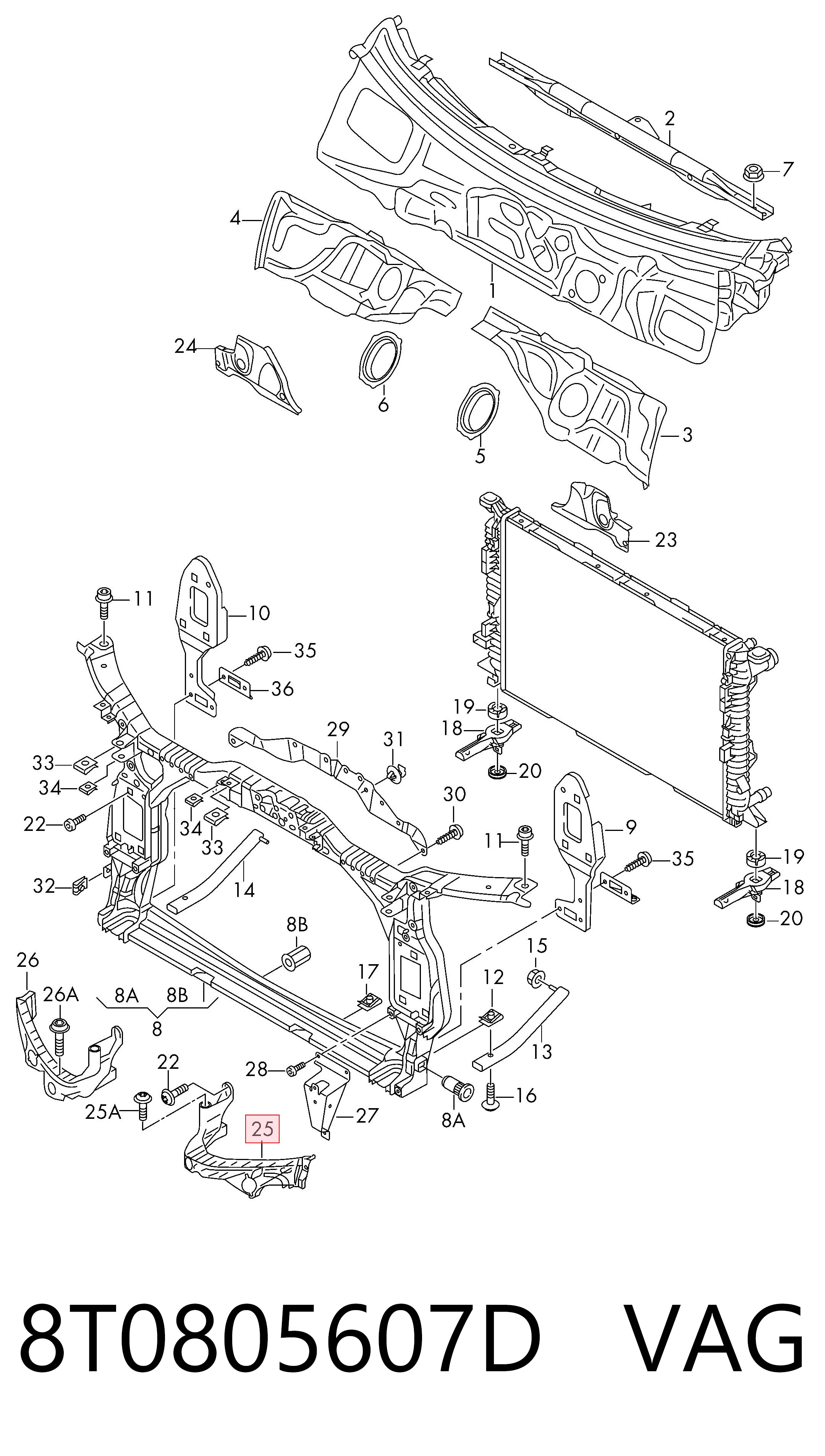 8T0805607D VAG Soporte de montaje de faros delantero izquierdo