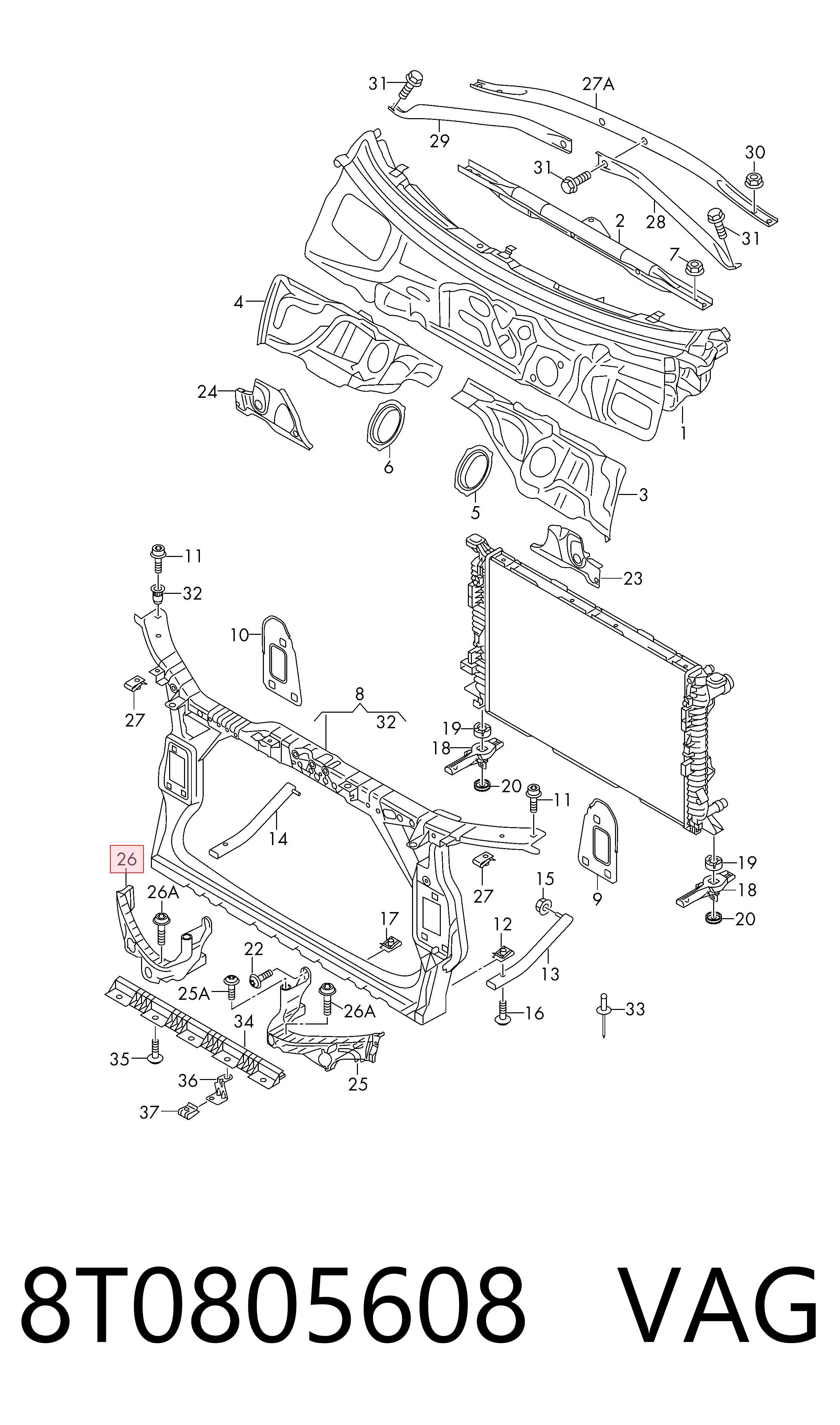 8T0805608 VAG Soporte de fijación del faro delantero derecho