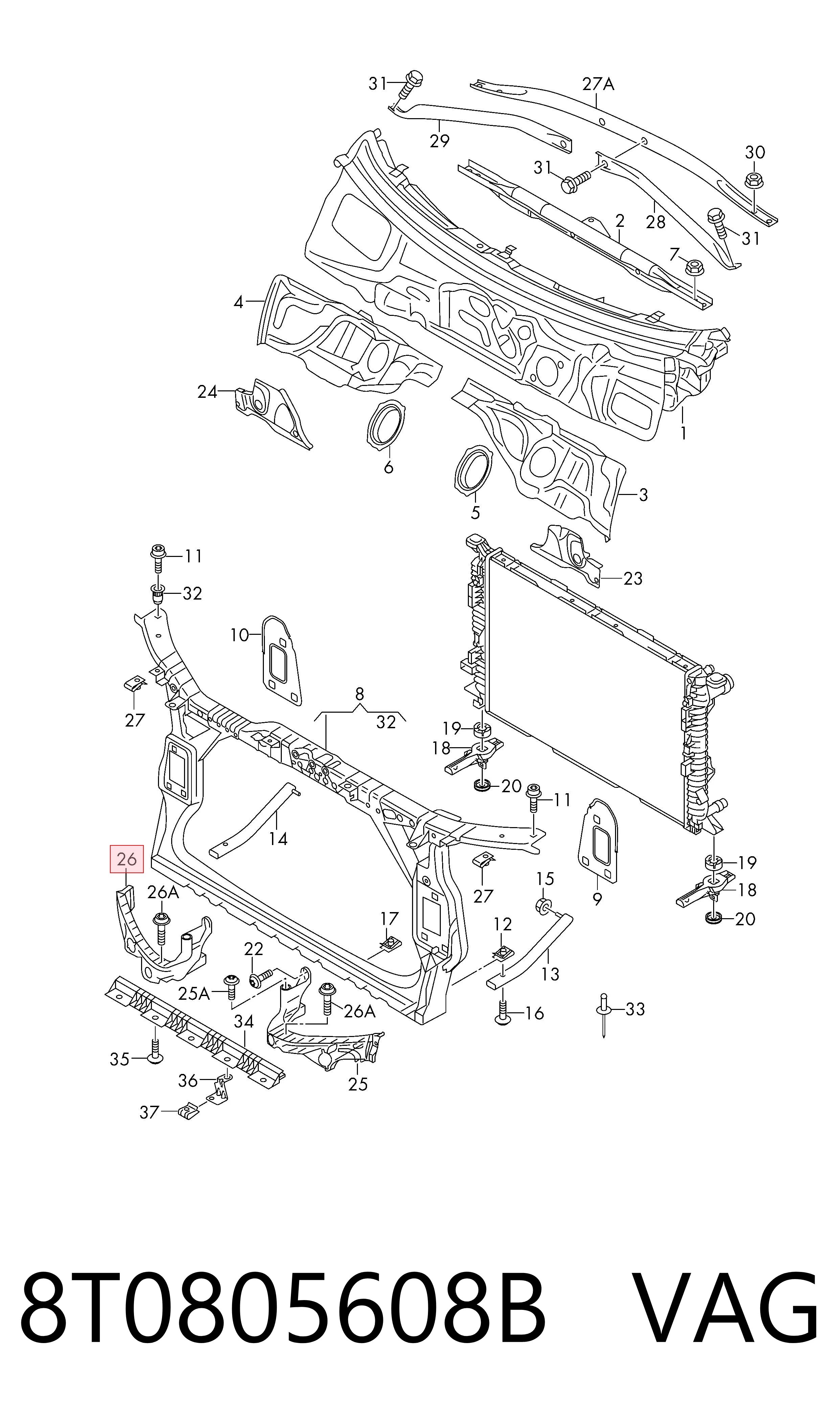 Soporte de fijación del faro delantero derecho 8T0805608B VAG
