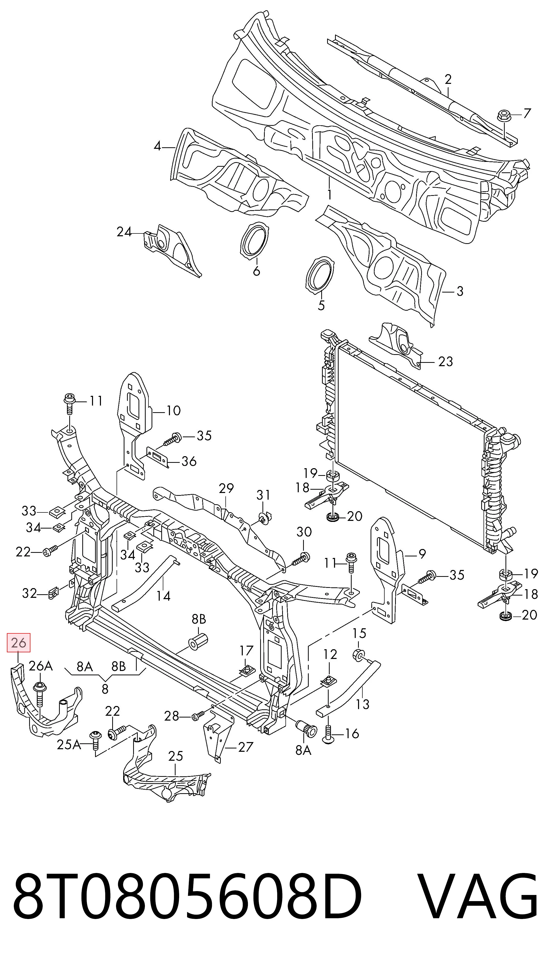 8T0805608D VAG Soporte de fijación del faro delantero derecho