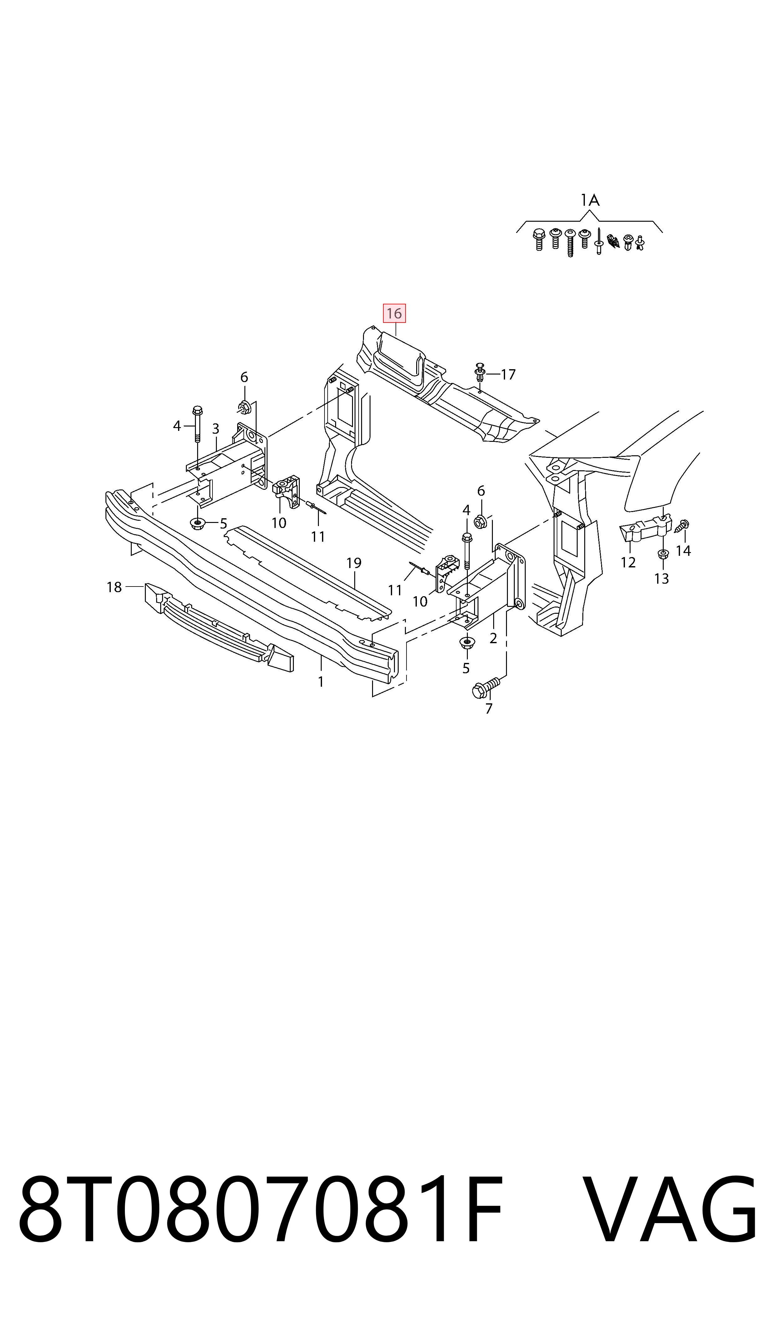 8T0807081F VAG Cubierta superior del panel frontal (soporte del radiador)