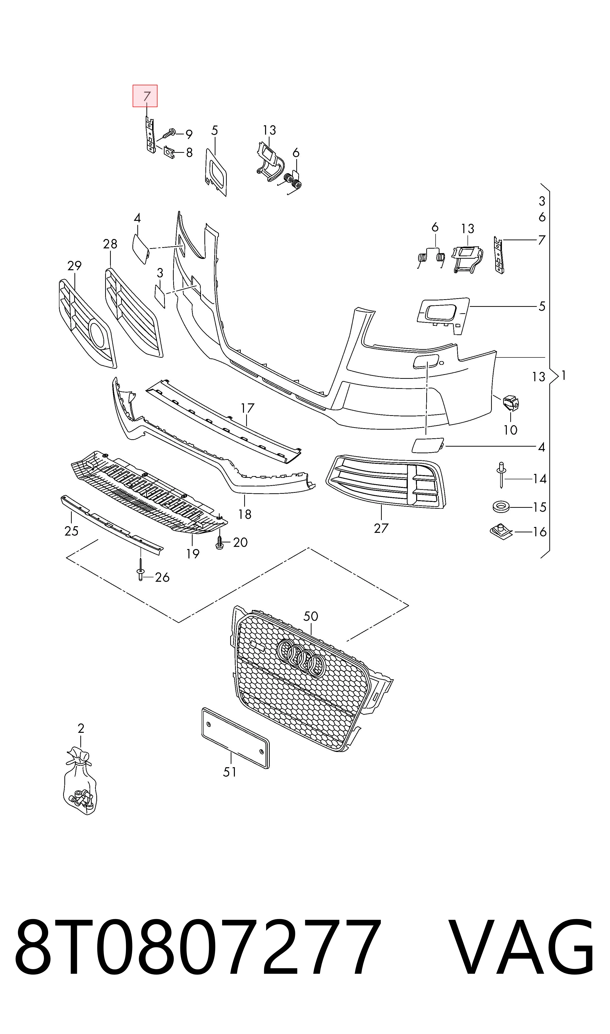 8T0807277 VAG Soporte de parachoques delantero izquierdo