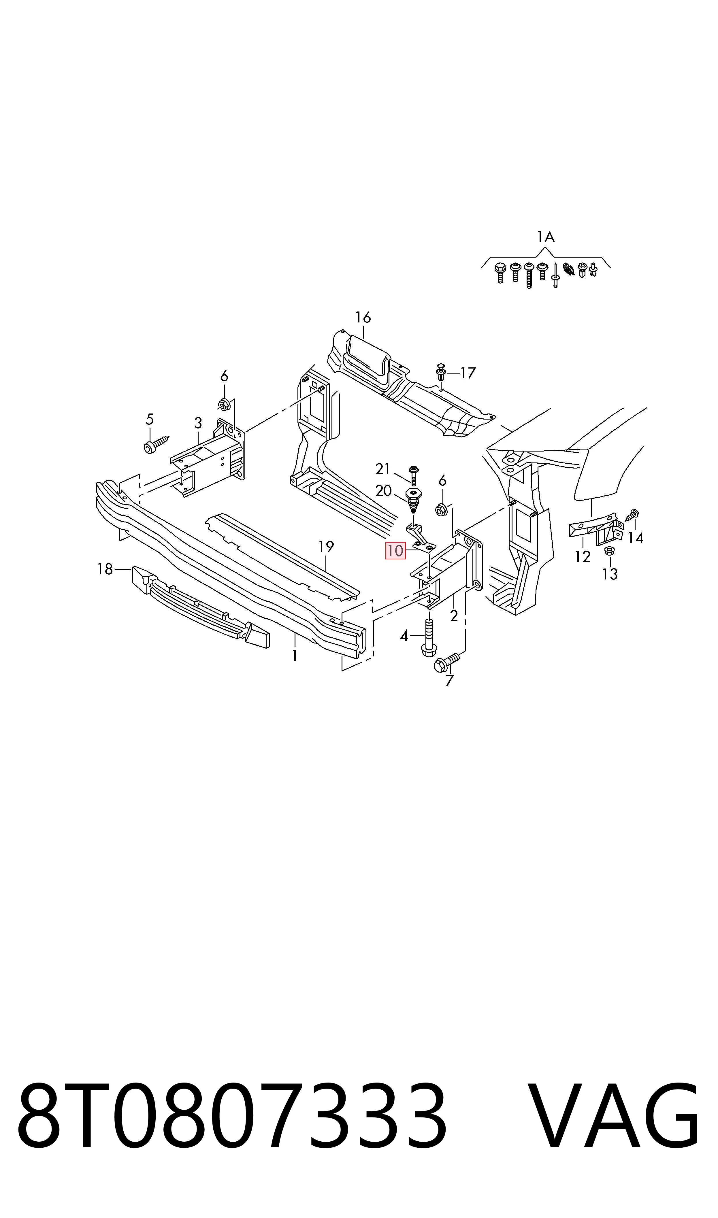 8T0807333 VAG Soporte de parachoques delantero izquierdo