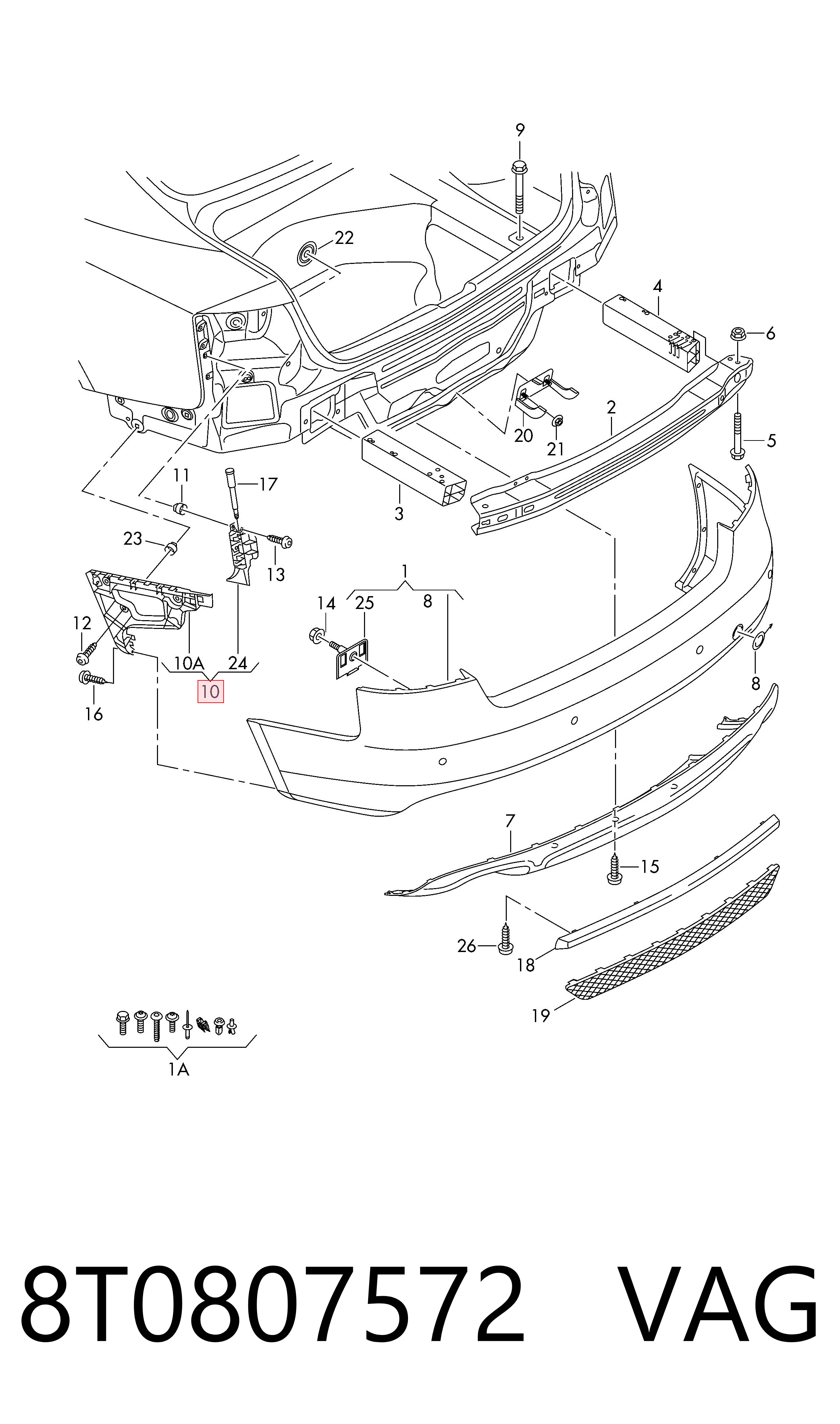 8T0807572 VAG Soporte del paragolpes trasero derecho