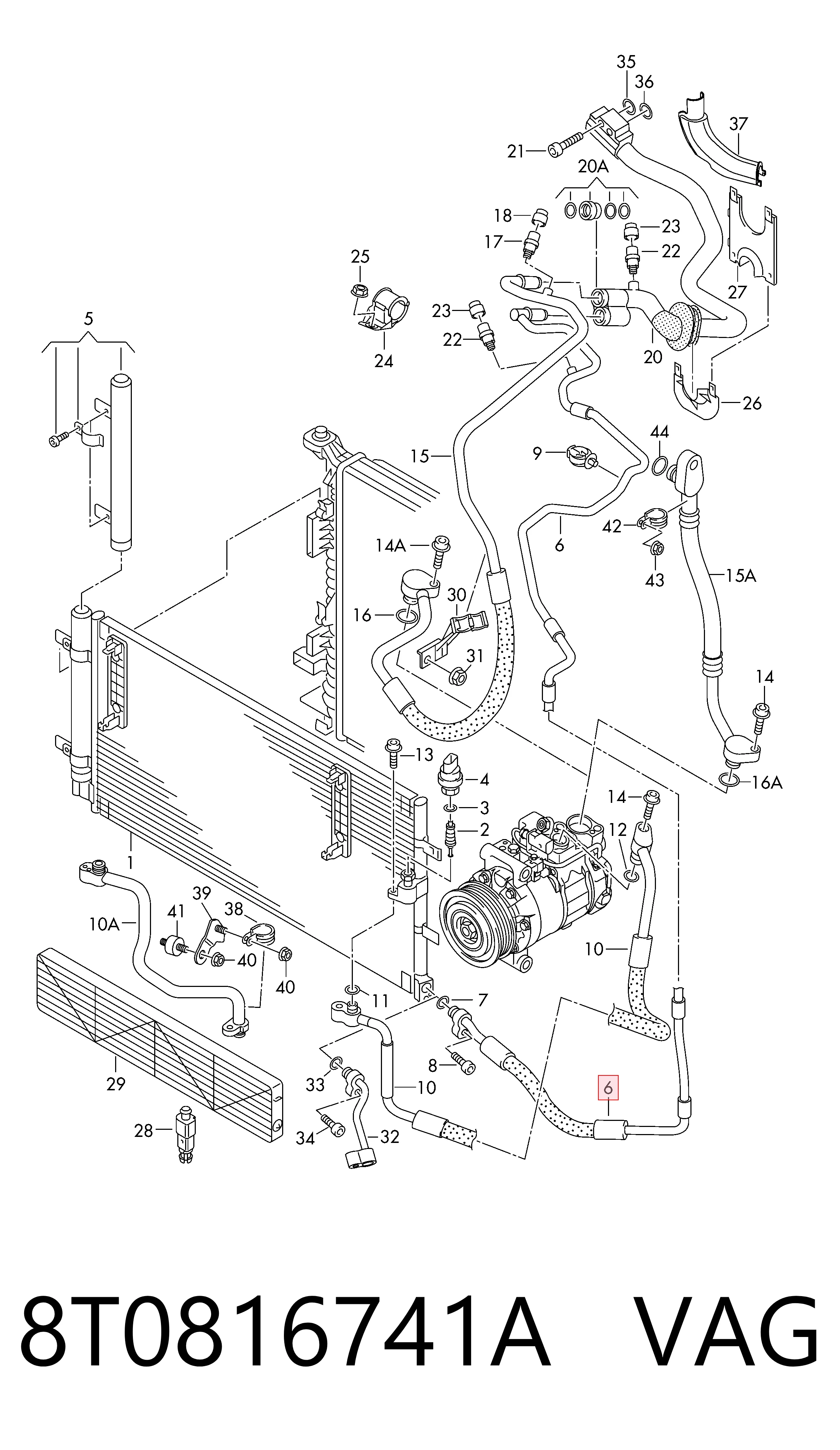 8T0816741A VAG Manguera de aire acondicionado de condensador a evaporador